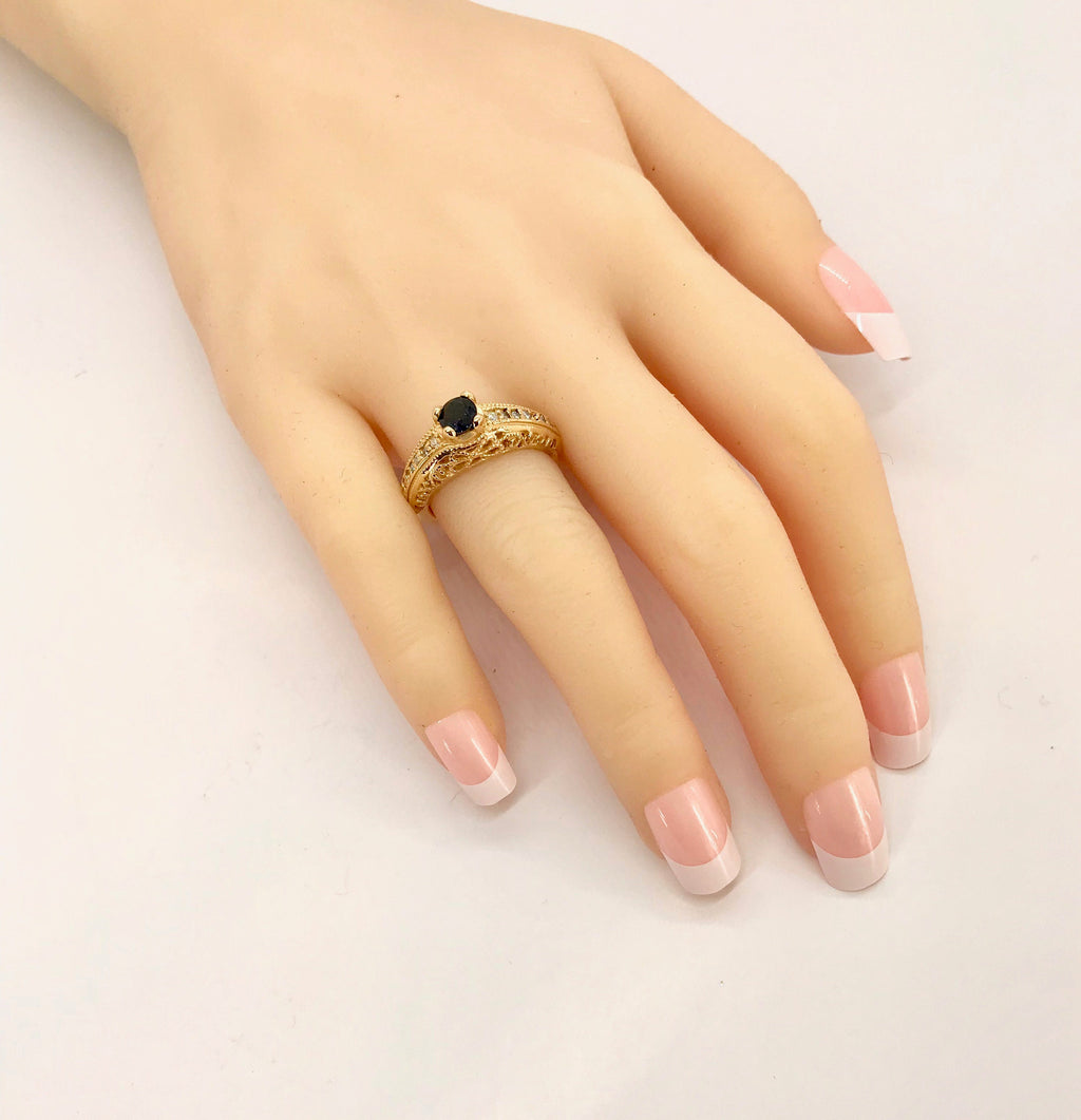 Yellow Gold Sapphire and Diamond Filigree Ring