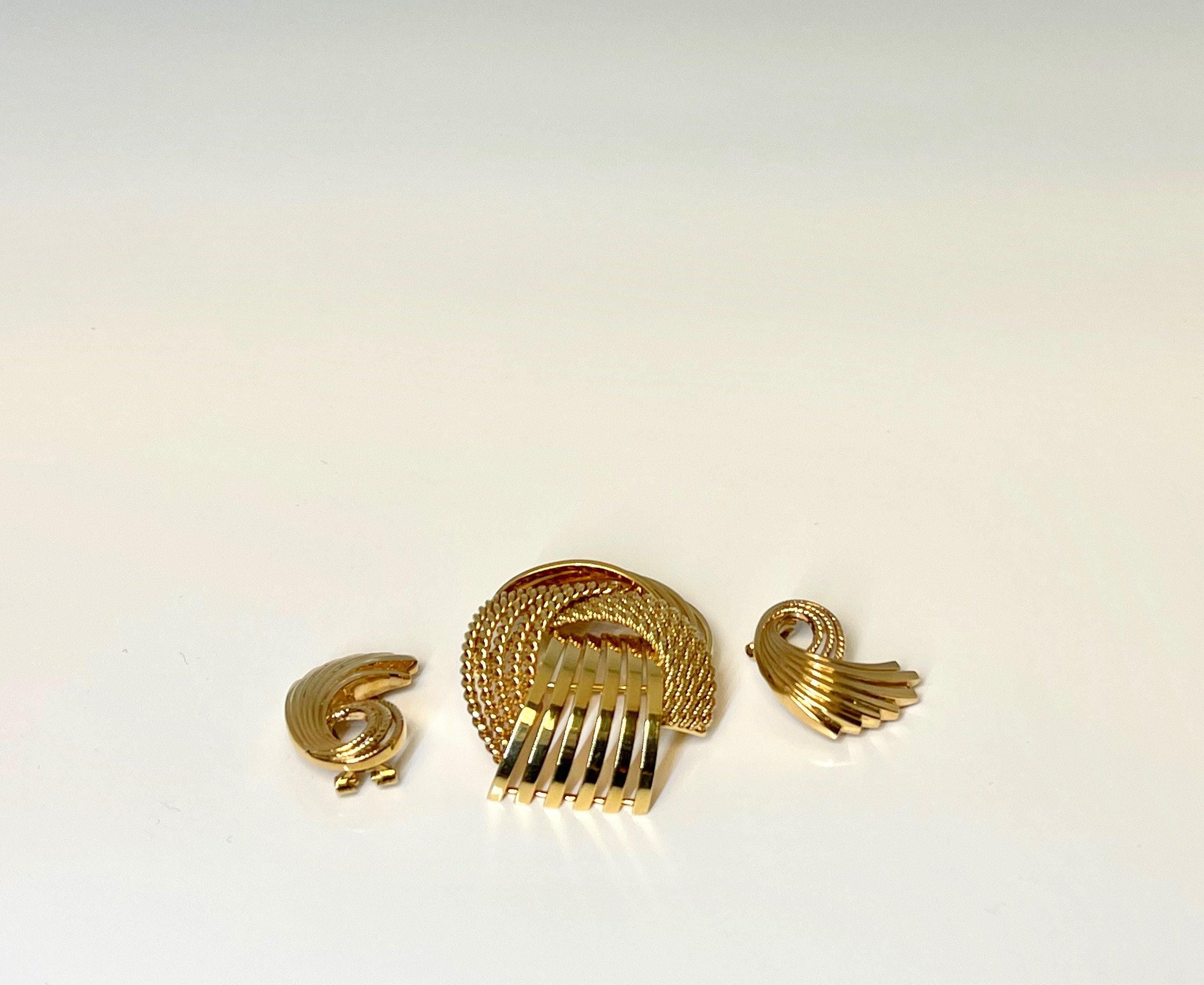 14k Yellow Gold Braided Pin and Clip-on Earring Set