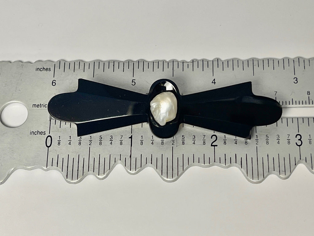 Vintage 14k Black Onyx & Pearl Bar Pin Brooch