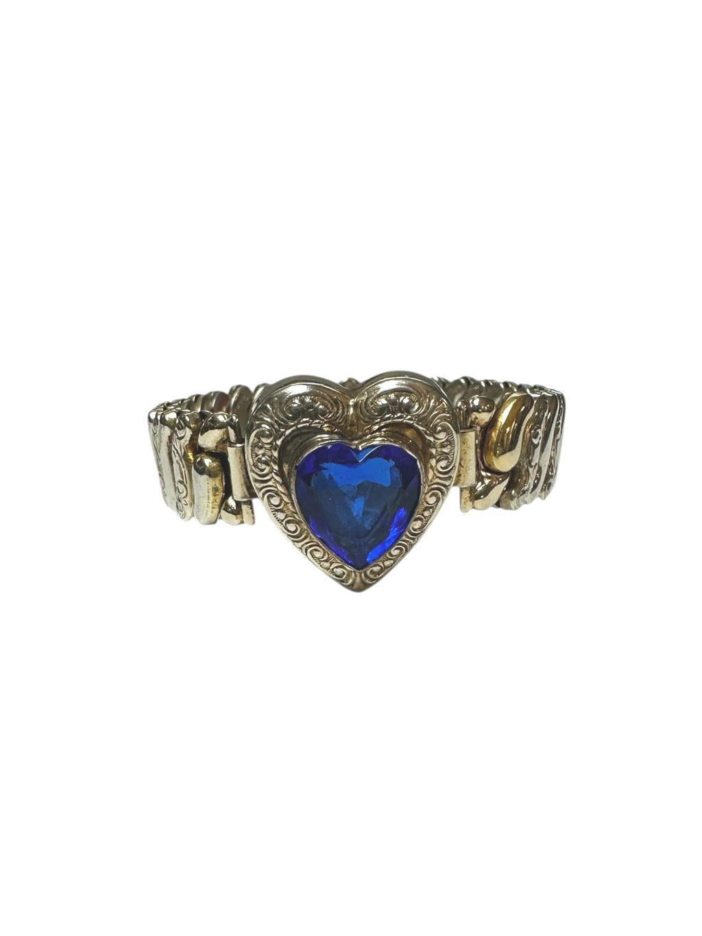 Antique Glass Heart Gold Sterling Silver Sweetheart Expansion Bracelet-1930s-40s