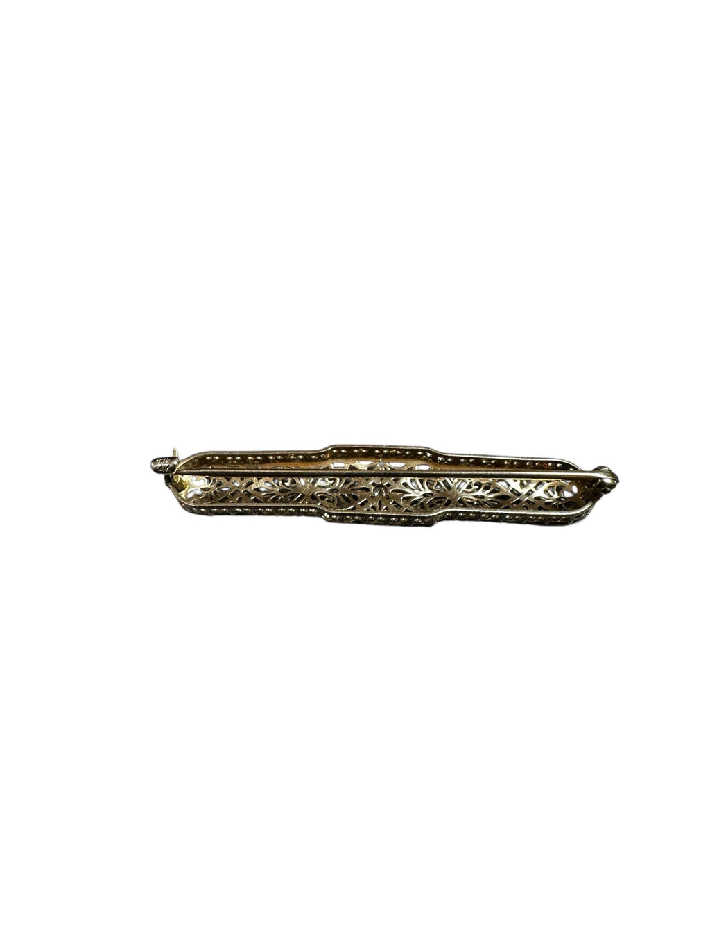 Elegant Edwardian Diamond Filigree Bar Pin in 14K White Gold