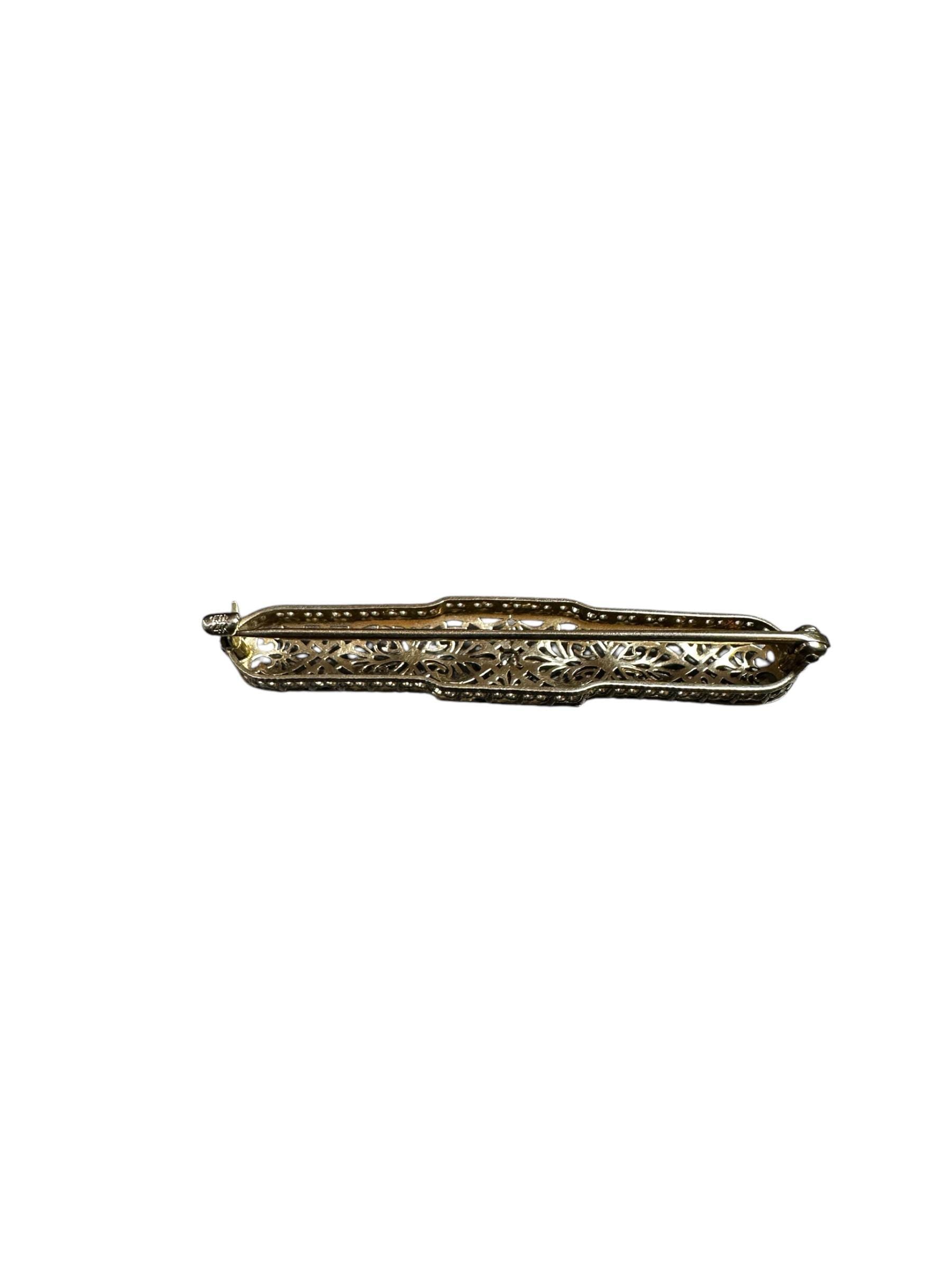Elegant Edwardian Diamond Filigree Bar Pin in 14K White Gold
