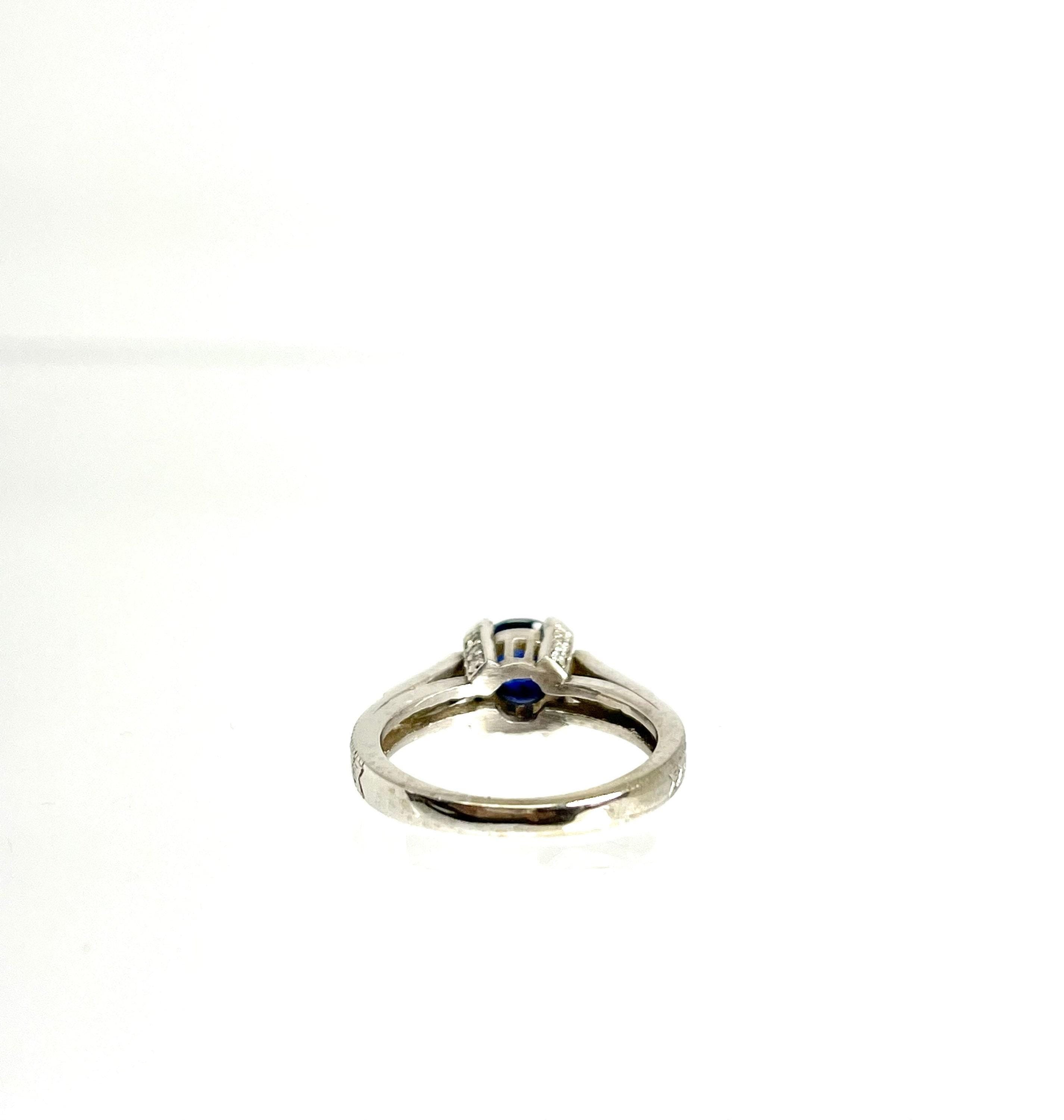 Vintage 14K White Gold Cabochon Sapphire and Diamond Ring
