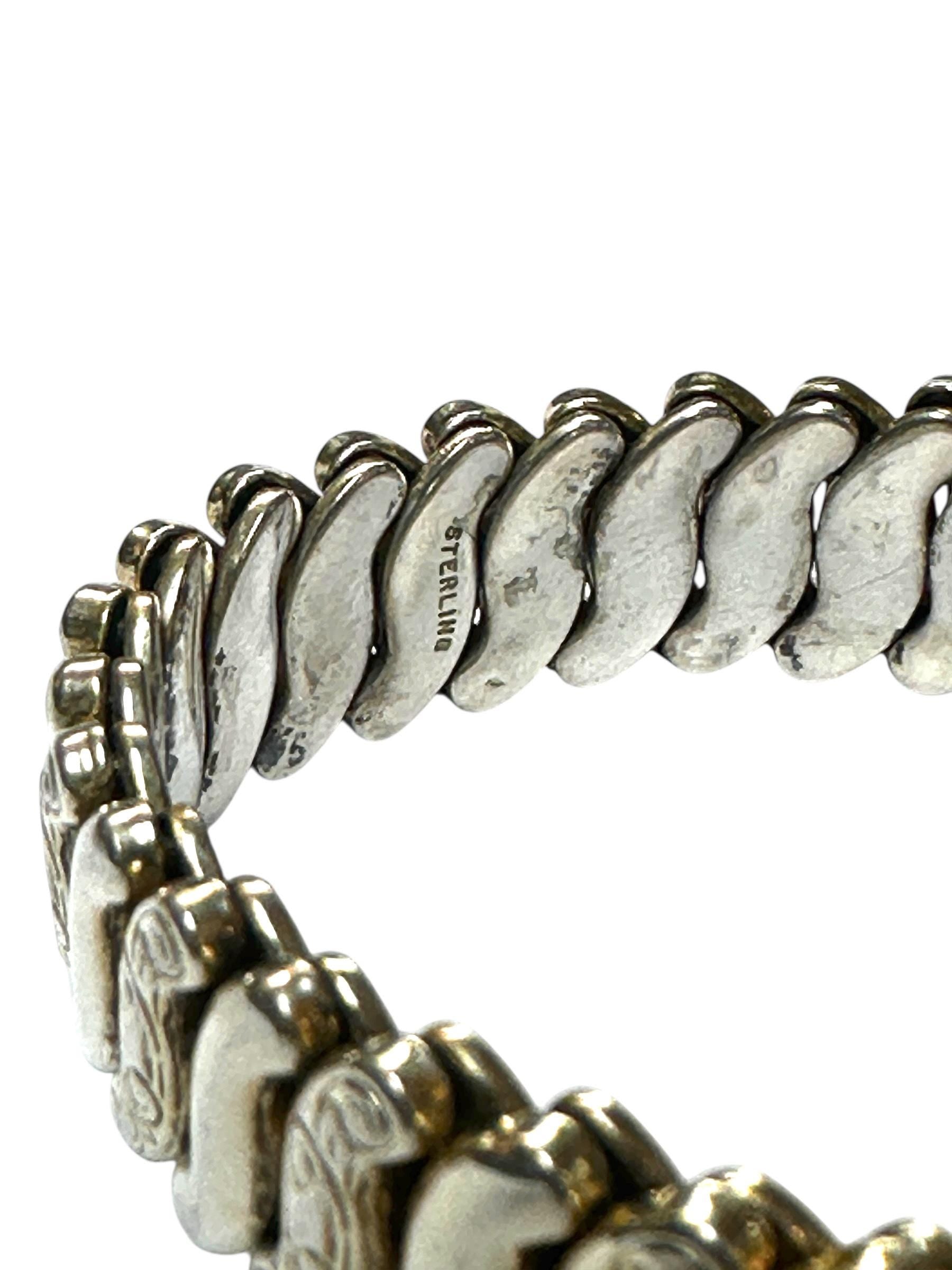 Antique Glass Heart Gold Sterling Silver Sweetheart Expansion Bracelet-1930s-40s