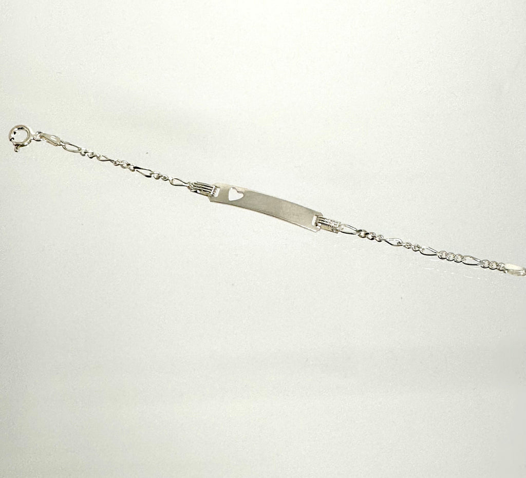 Sterling Silver Childs ID Bracelet: Vintage Figaro Chain, Heart Cutout
