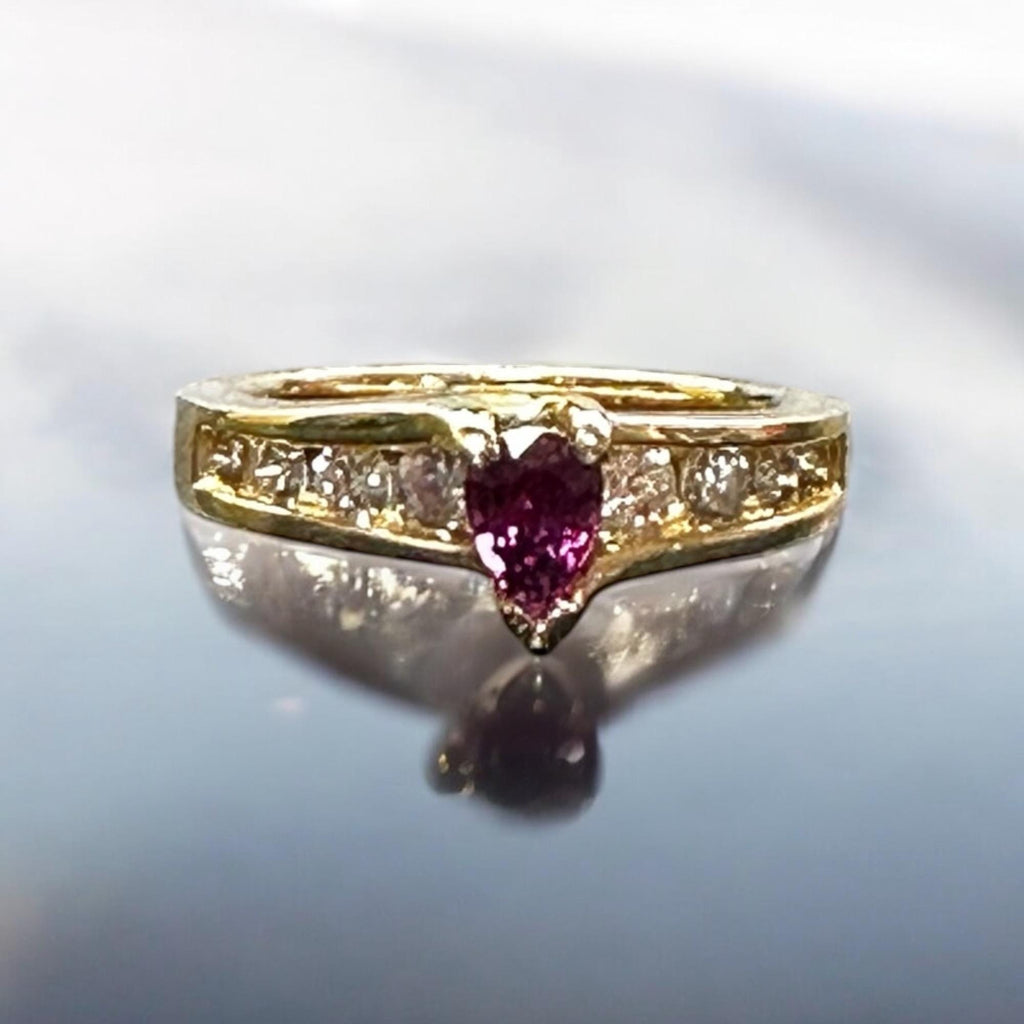 Elegant Vintage Ruby & Diamond Ring in 14k Gold, July Birthstone