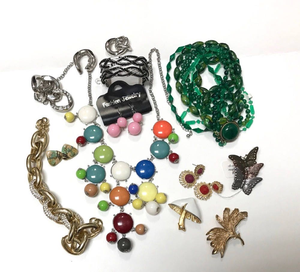 Costume Jewelry Bits: Broken Jewelry for Crafting, Pins, Necklaces, Earrings