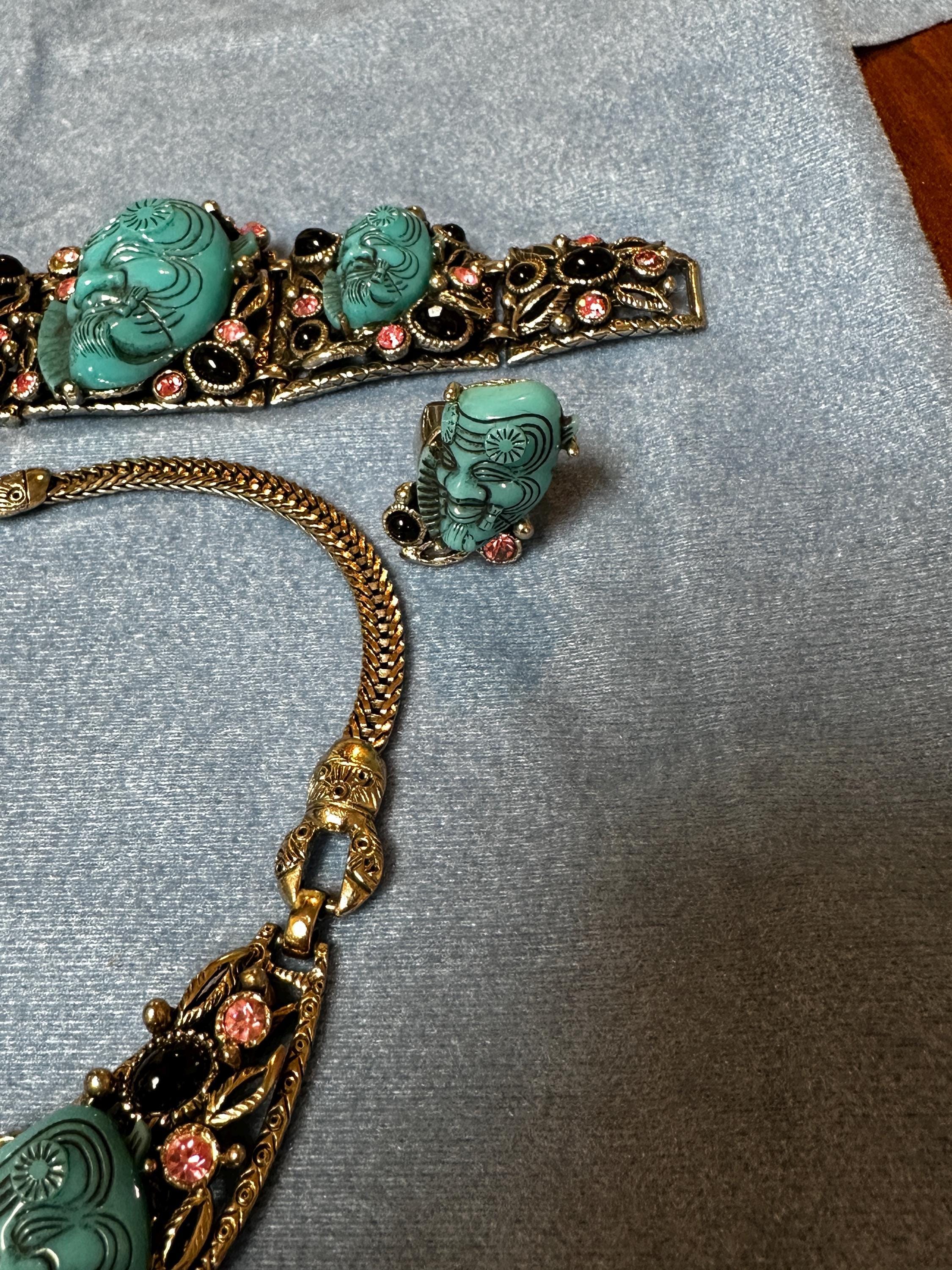 Asian Man Figural Jewelry Set - Selro Corp Necklace, Bracelet, Ring