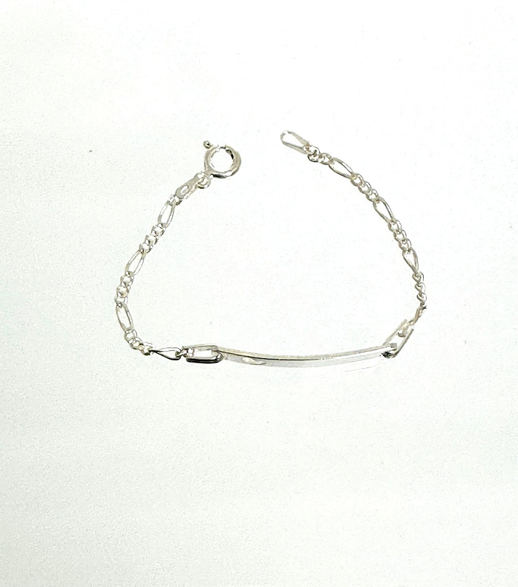 Sterling Silver Childs ID Bracelet: Vintage Figaro Chain, Heart Cutout