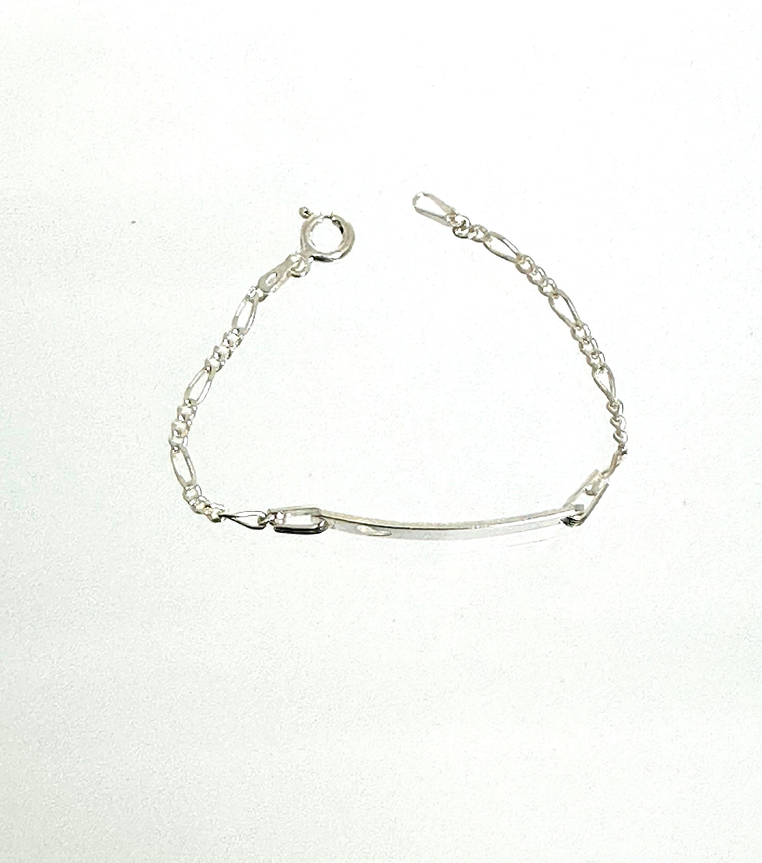 Sterling Silver Childs ID Bracelet: Vintage Figaro Chain, Heart Cutout