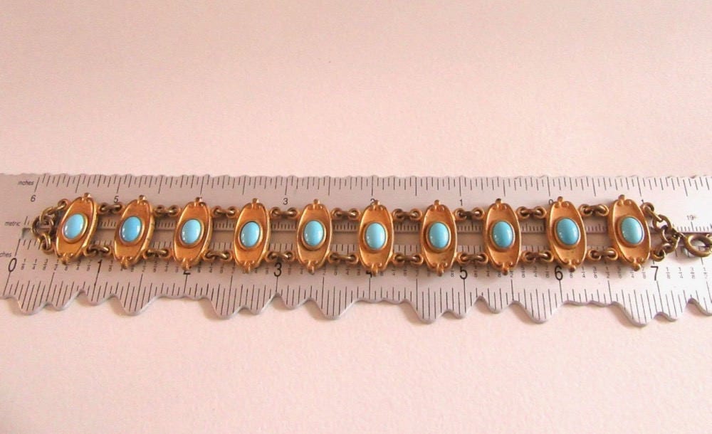 Gold Tone Art Nouveau Bracelet with Faux Turquoise
