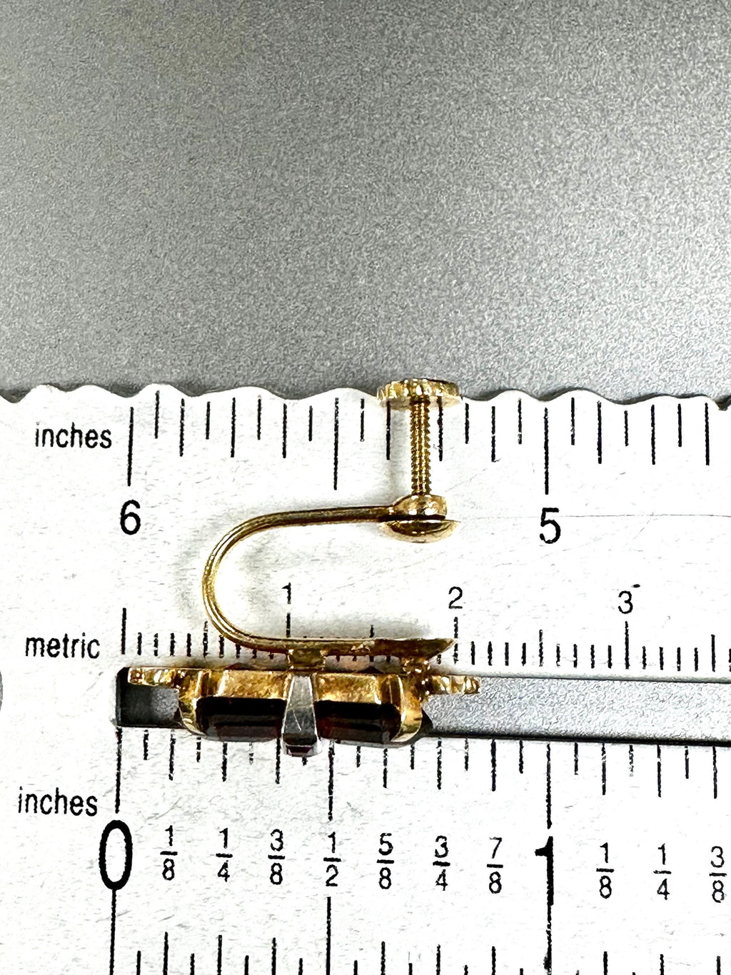 Yellow Gold Art Deco Citrine Ruby Earrings: Screw Back