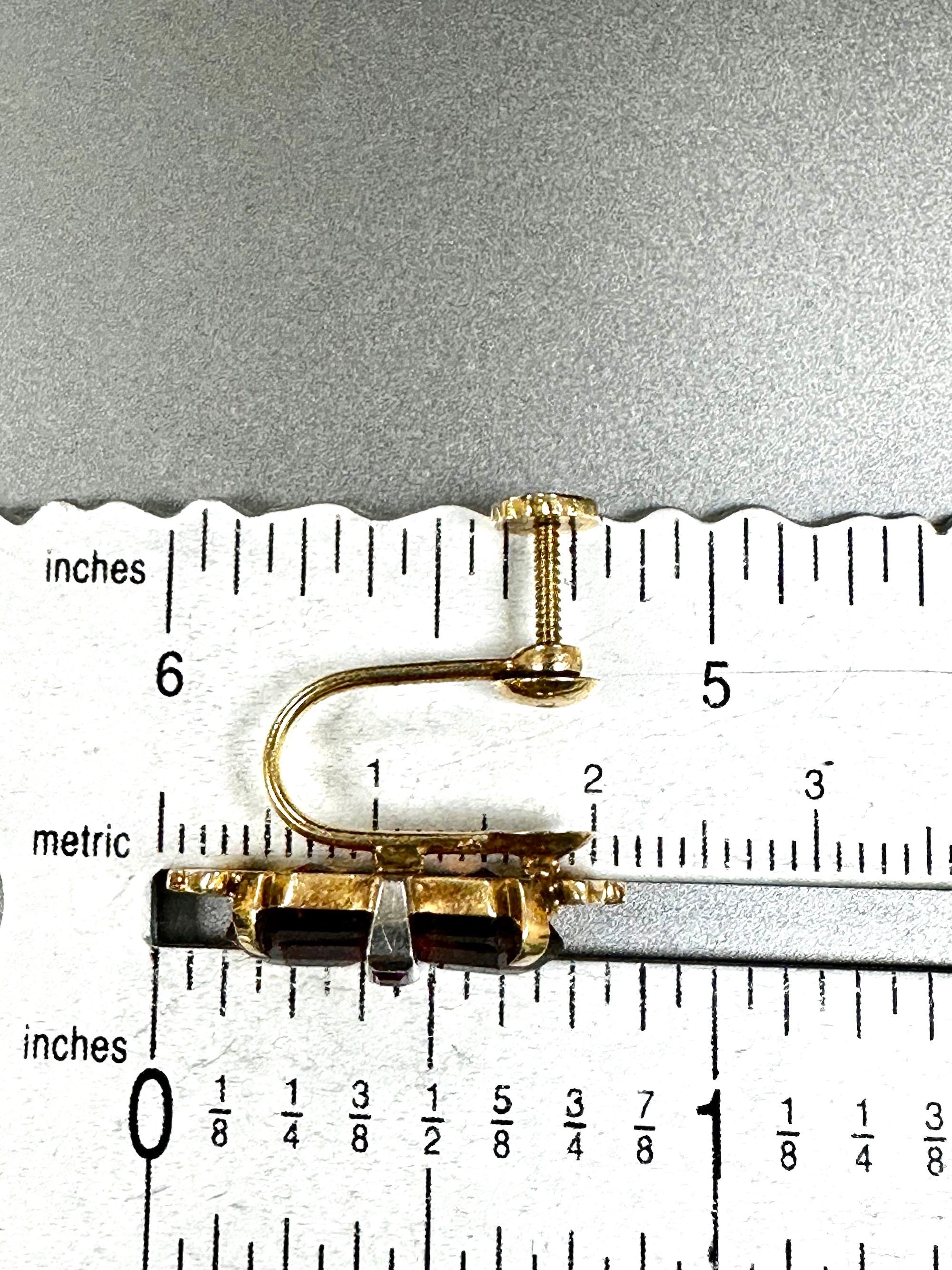 Yellow Gold Art Deco Citrine Ruby Earrings: Screw Back