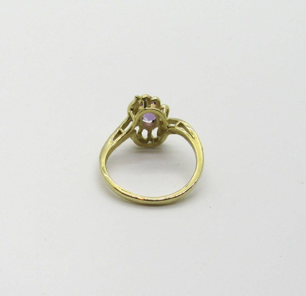 Vintage 14k Yellow Gold Amethyst Ring - Free Form Design