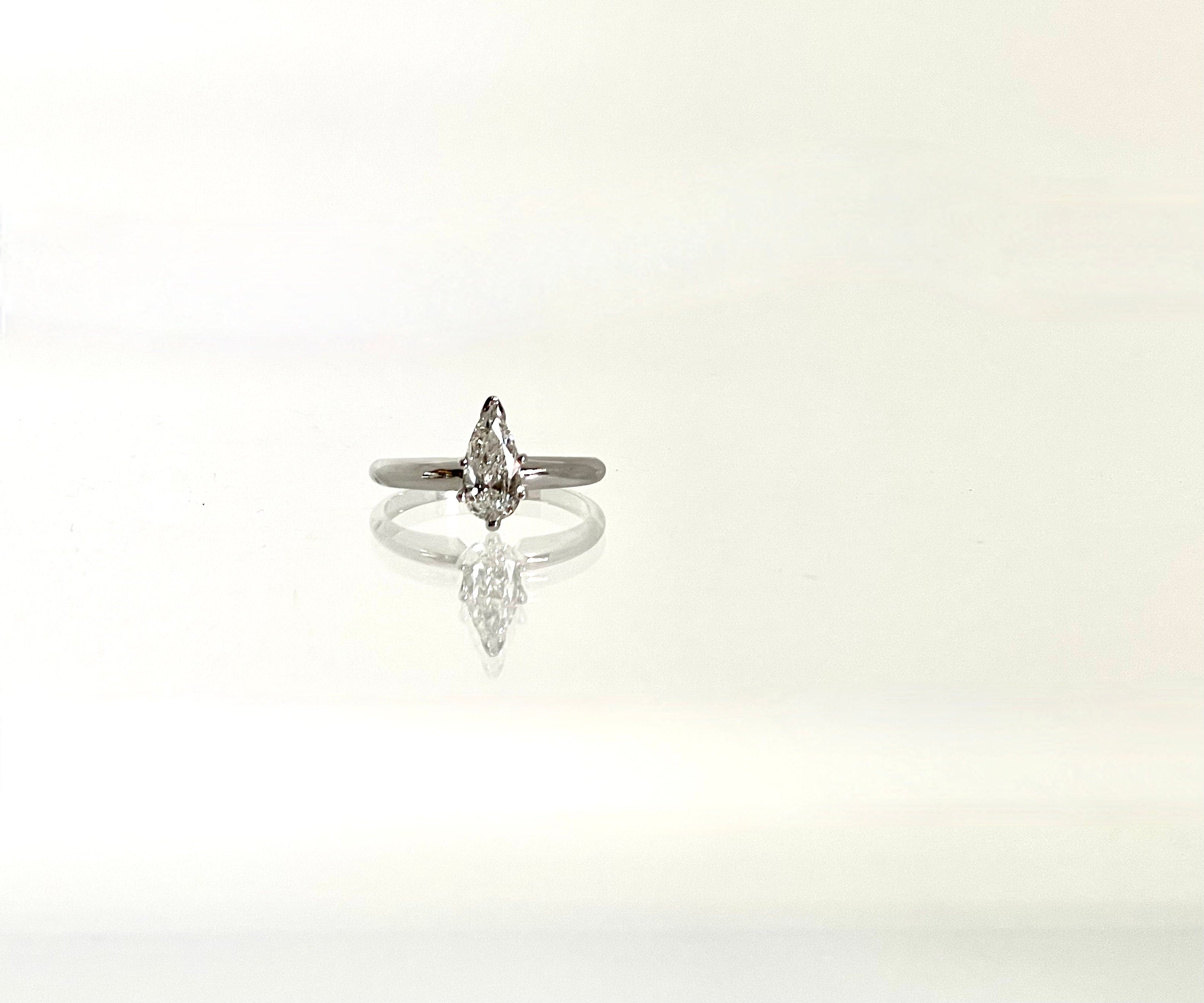 Diamond Engagement Ring-14 Karat White Gold Genuine Pear Shape Diamond-Estate Solitaire Style Ring