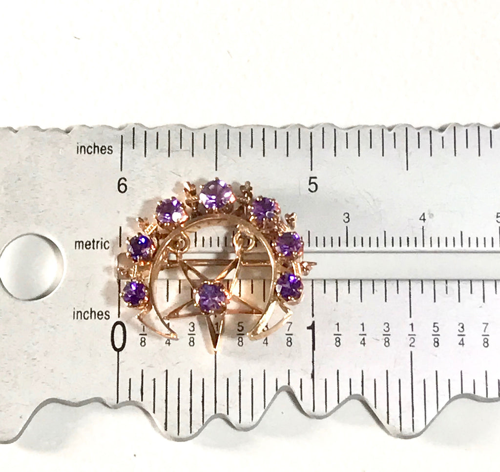 14K Yellow Gold Amethyst Moon and Star Brooch