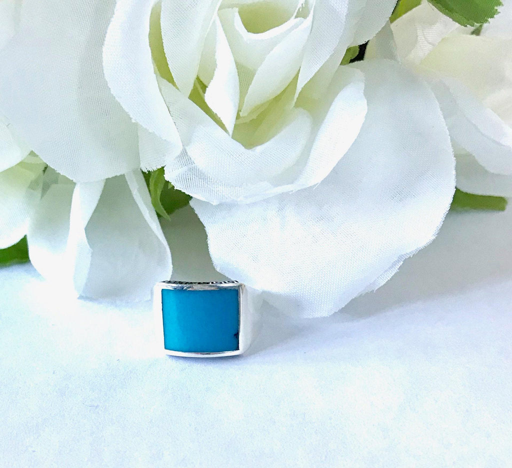 Sterling Silver Turquoise Ring, December Birthstone Ring, Inlaid Turquoise Ring