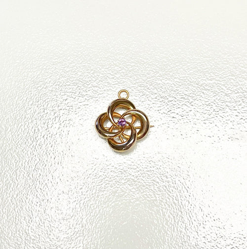 14k Yellow Gold Amethyst Knot Brooch Pendant Watch Pin