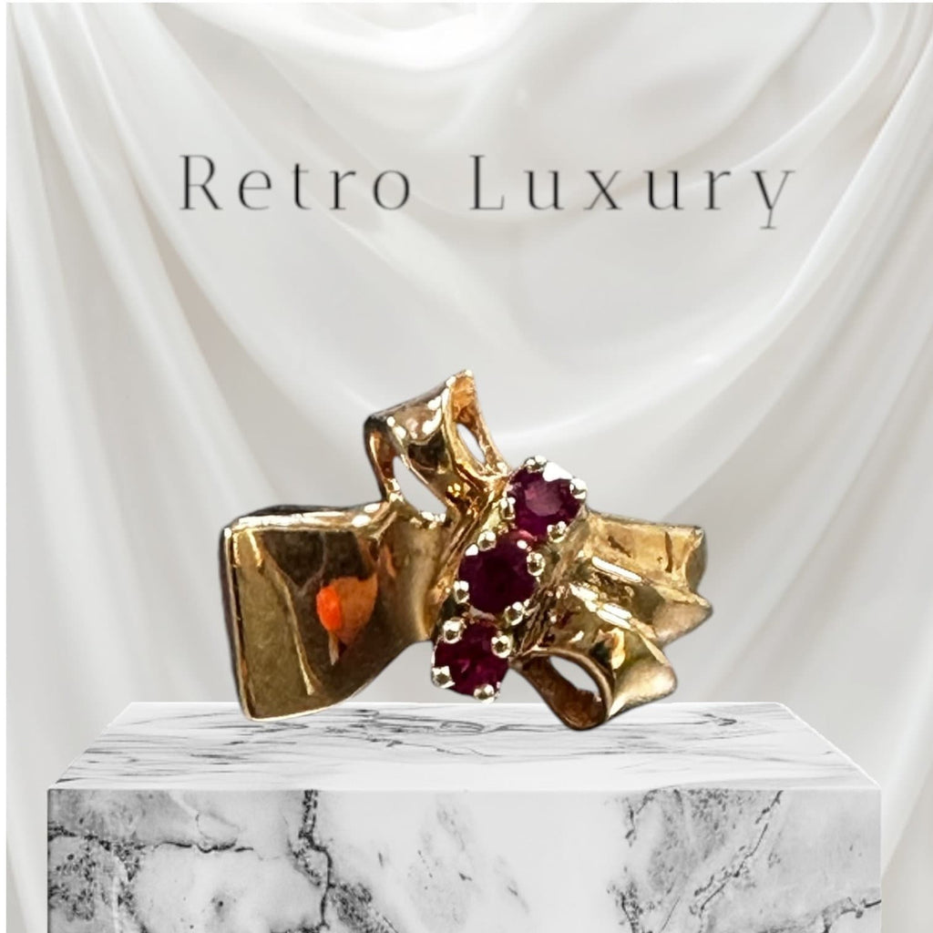 Retro 14k Rose Gold Ruby Ring - July Birthstone