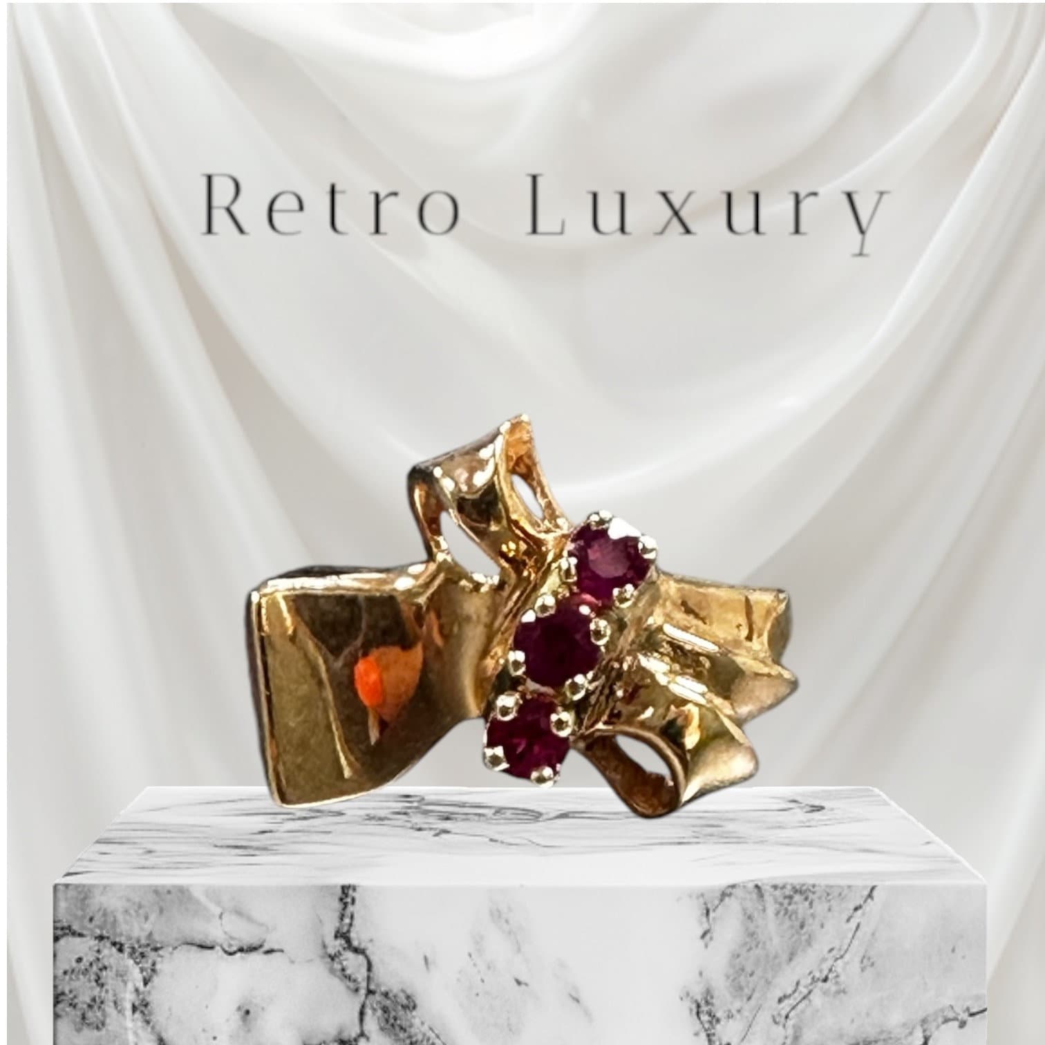Retro 14k Rose Gold Ruby Ring - July Birthstone