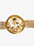 Gold Tone Marcasite Chain Bracelet with Center Flower Design and Scroll Design Clasp