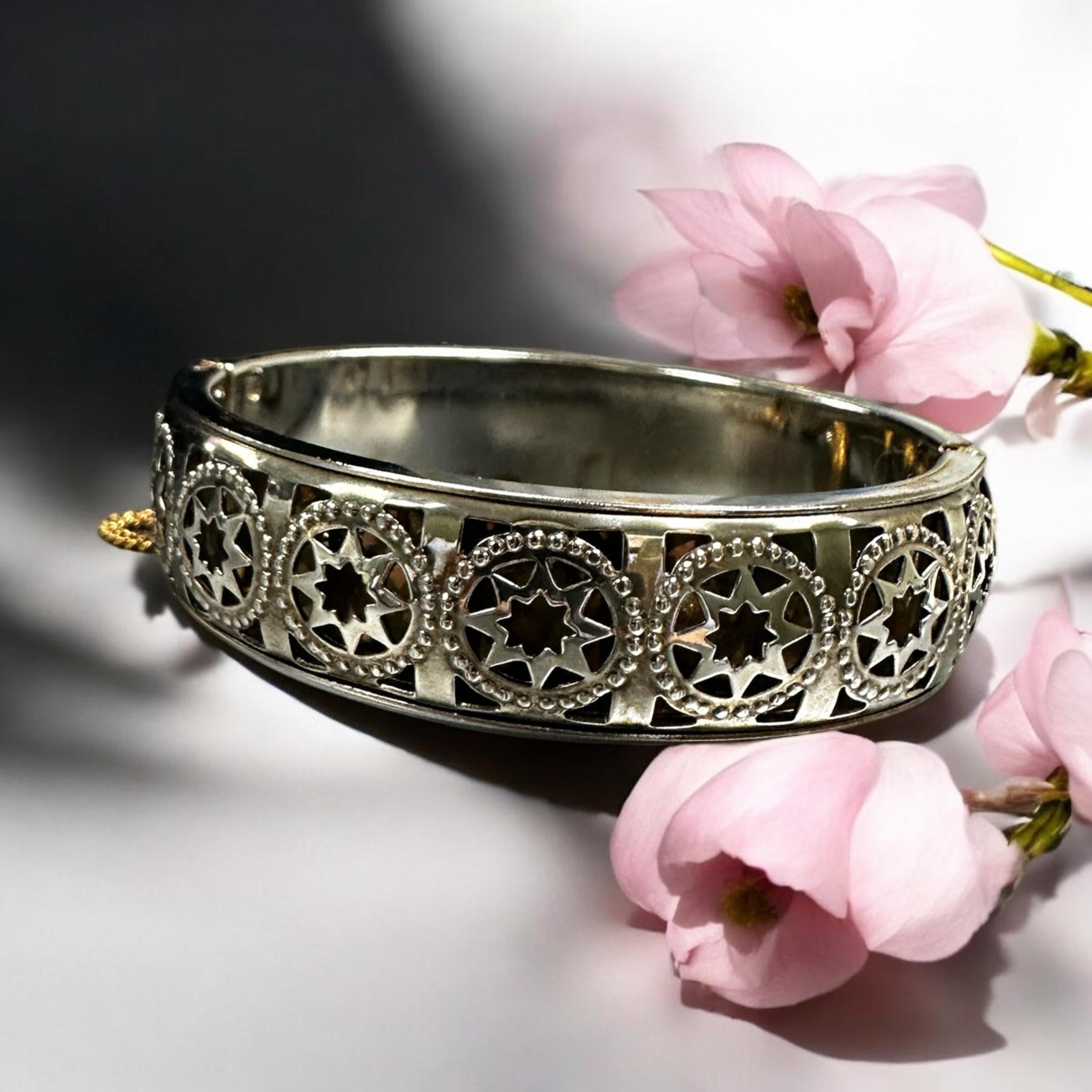 Vintage Gold & White Tone Star Cutout Bangle Bracelet