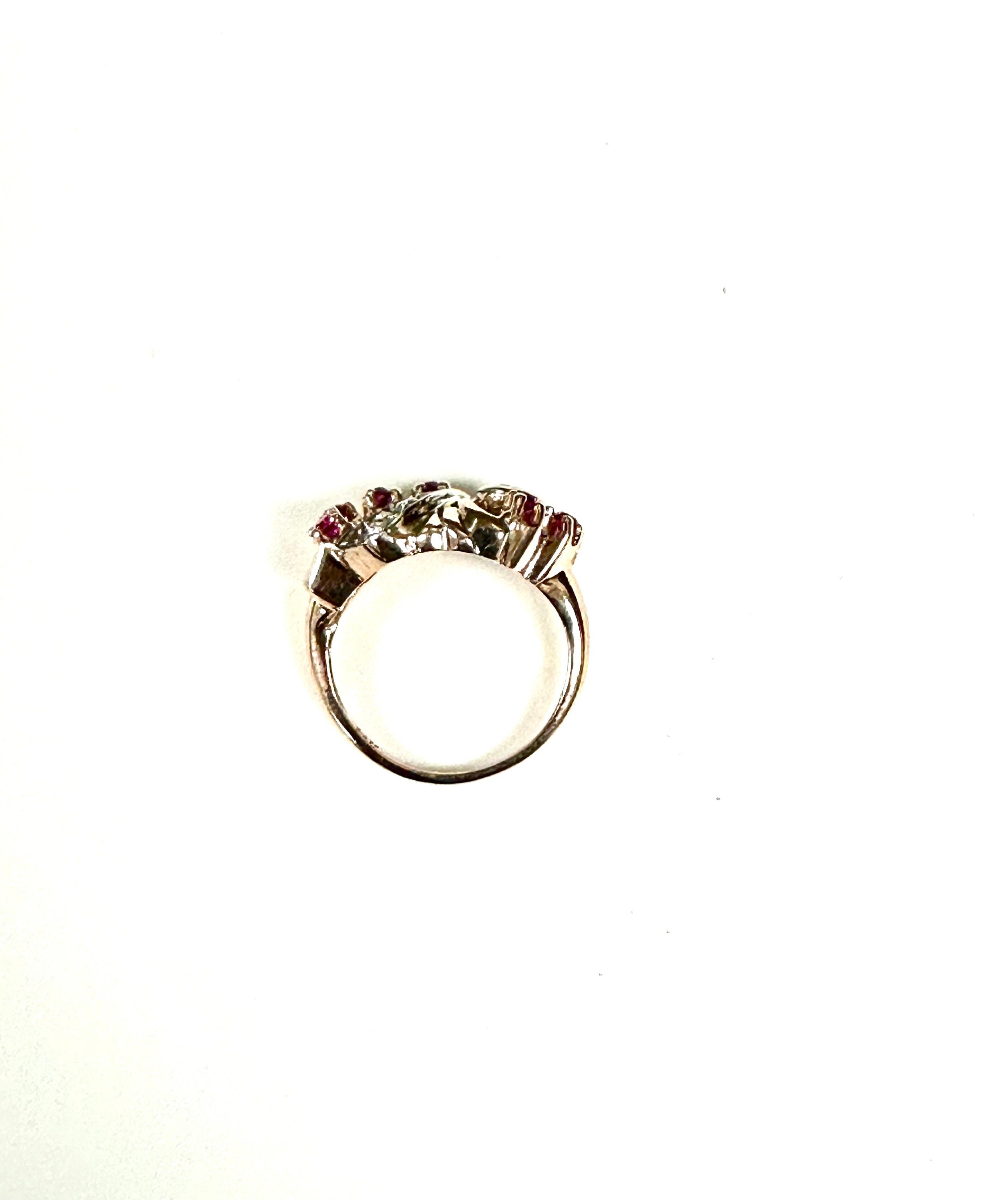 Vintage 14K Yellow-Pinkish Gold Ruby and Diamond Retro Ring - Cocktail Jewelry