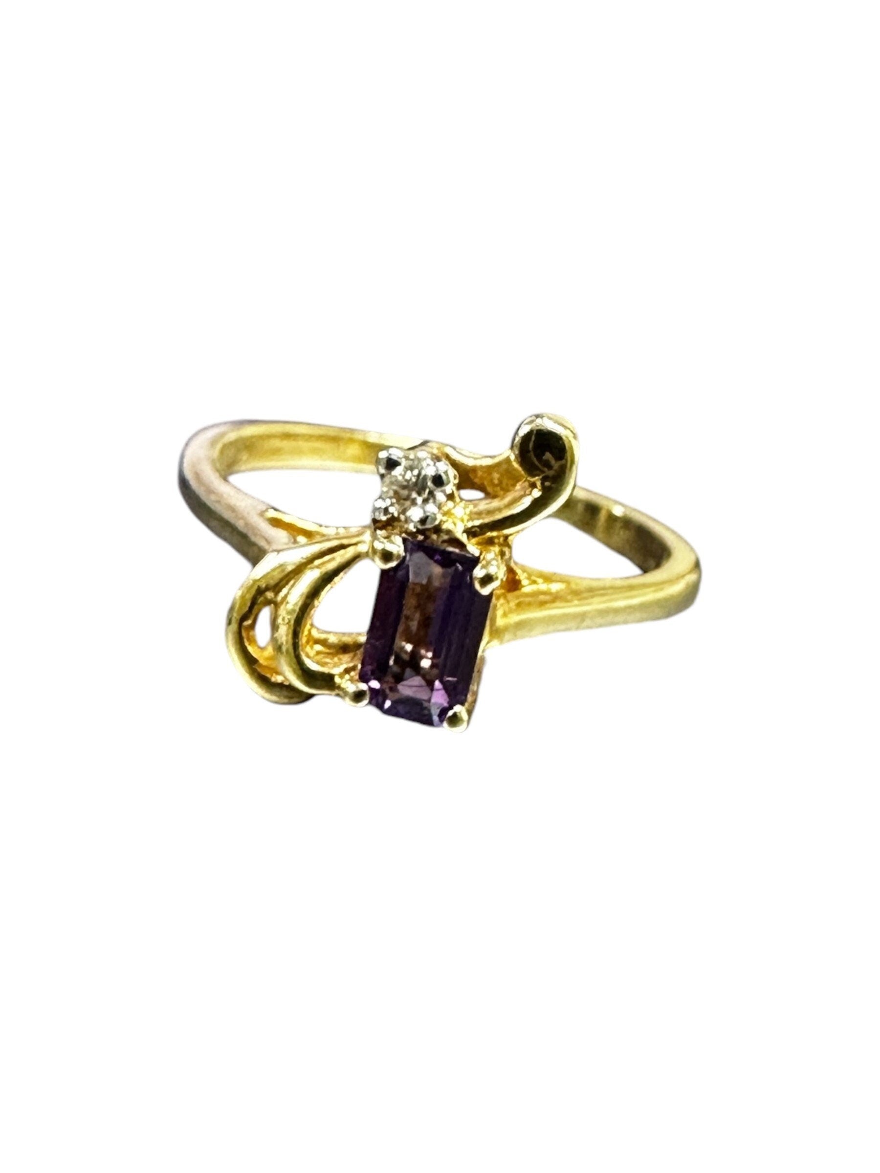 Vintage 1980s Amethyst and Diamond Ring, Size 5.25
