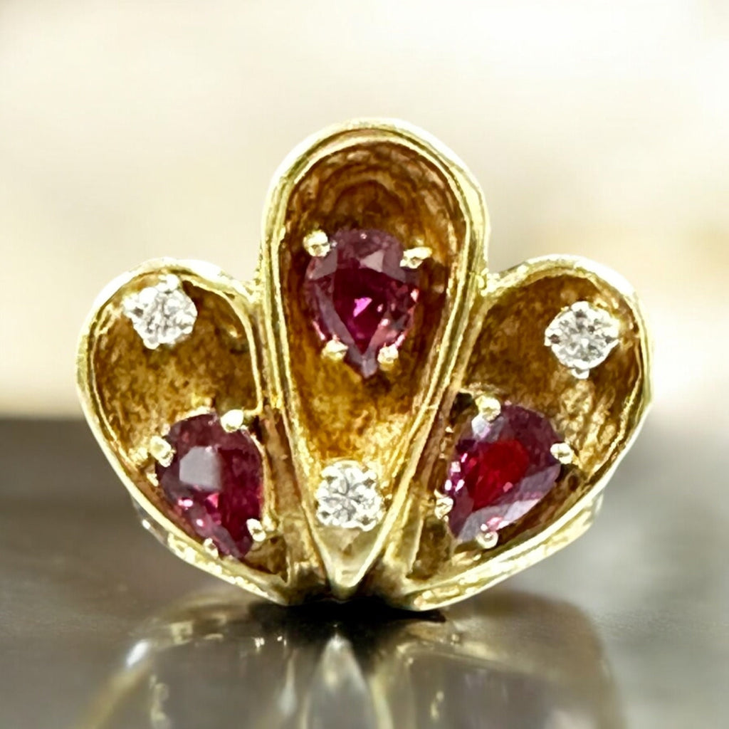 Vintage 14k Yellow Gold Ruby and Diamond Ring - July Birthstone