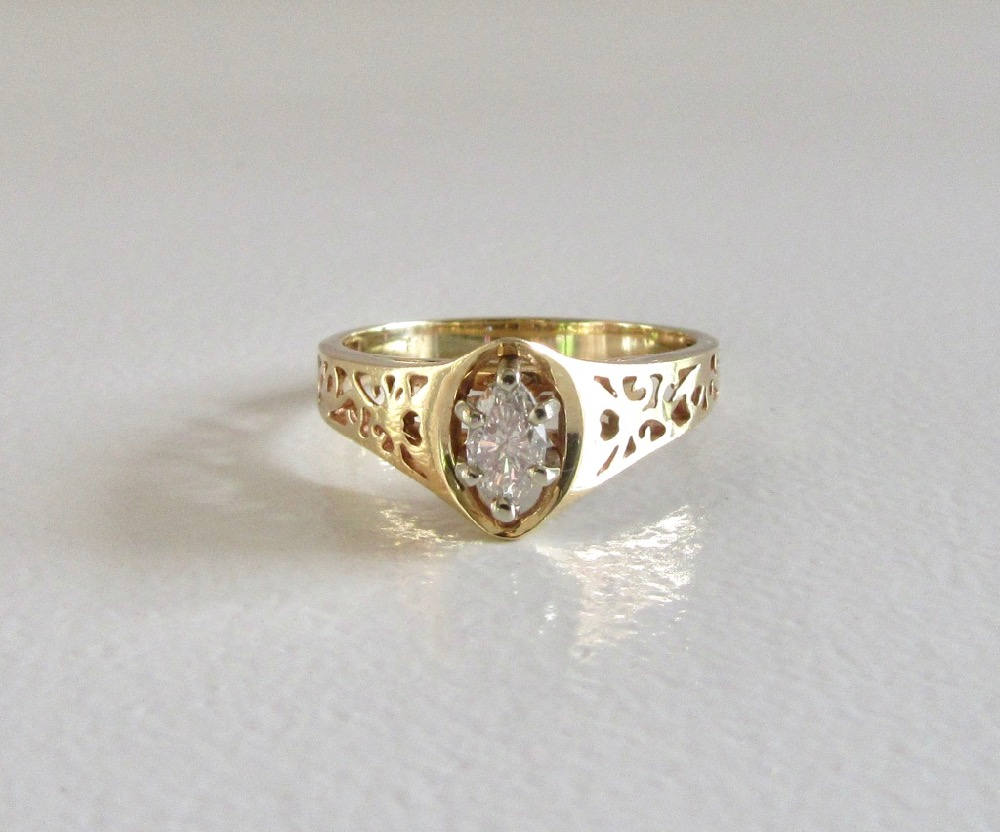 SOLD  Vintage 14k Yellow Gold Marquise Diamond Engagement Ring (0.36 Carat)