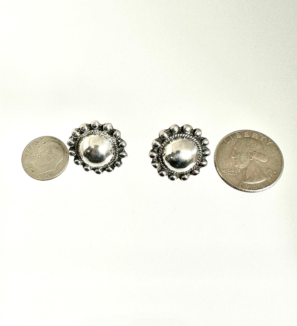 Vintage Sterling Silver Dome Earrings: Screw Back Design