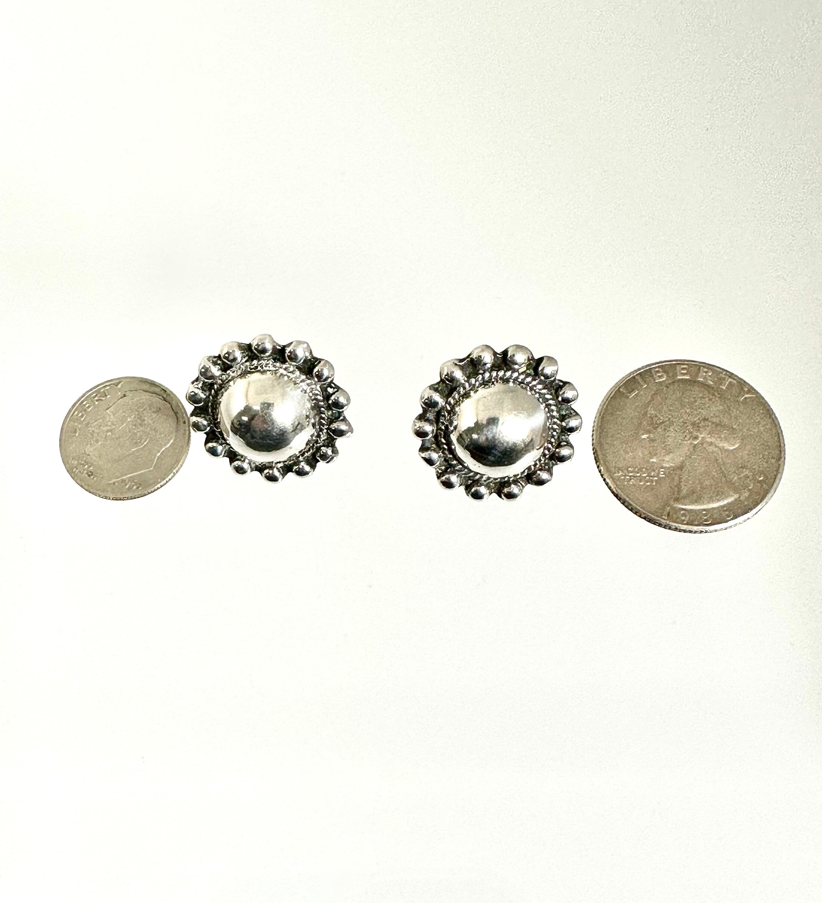 Vintage Sterling Silver Dome Earrings: Screw Back Design