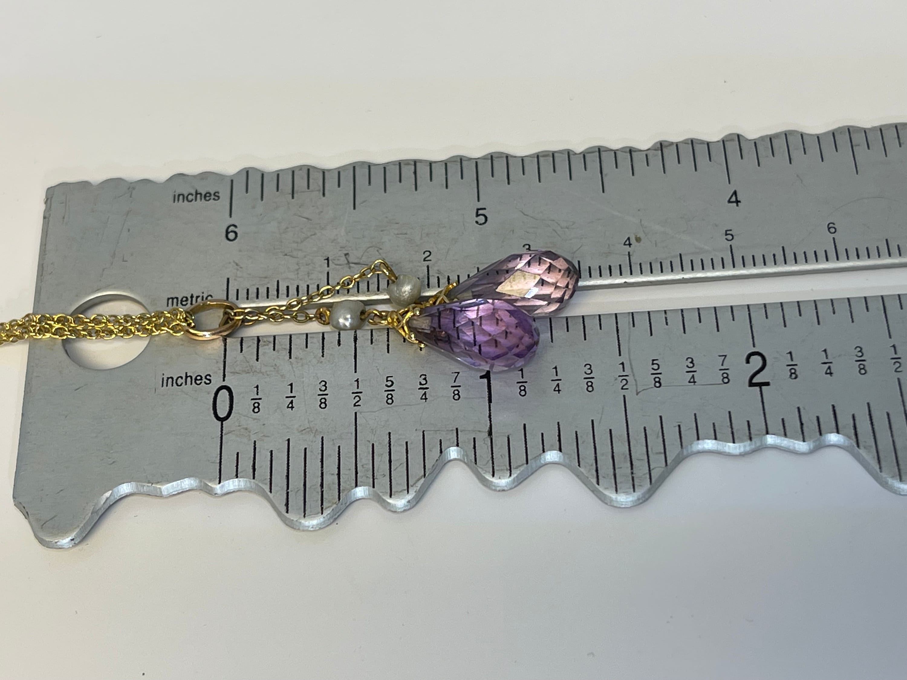 Vintage 14k Yellow Gold Amethyst Briolette & Pearl Necklace