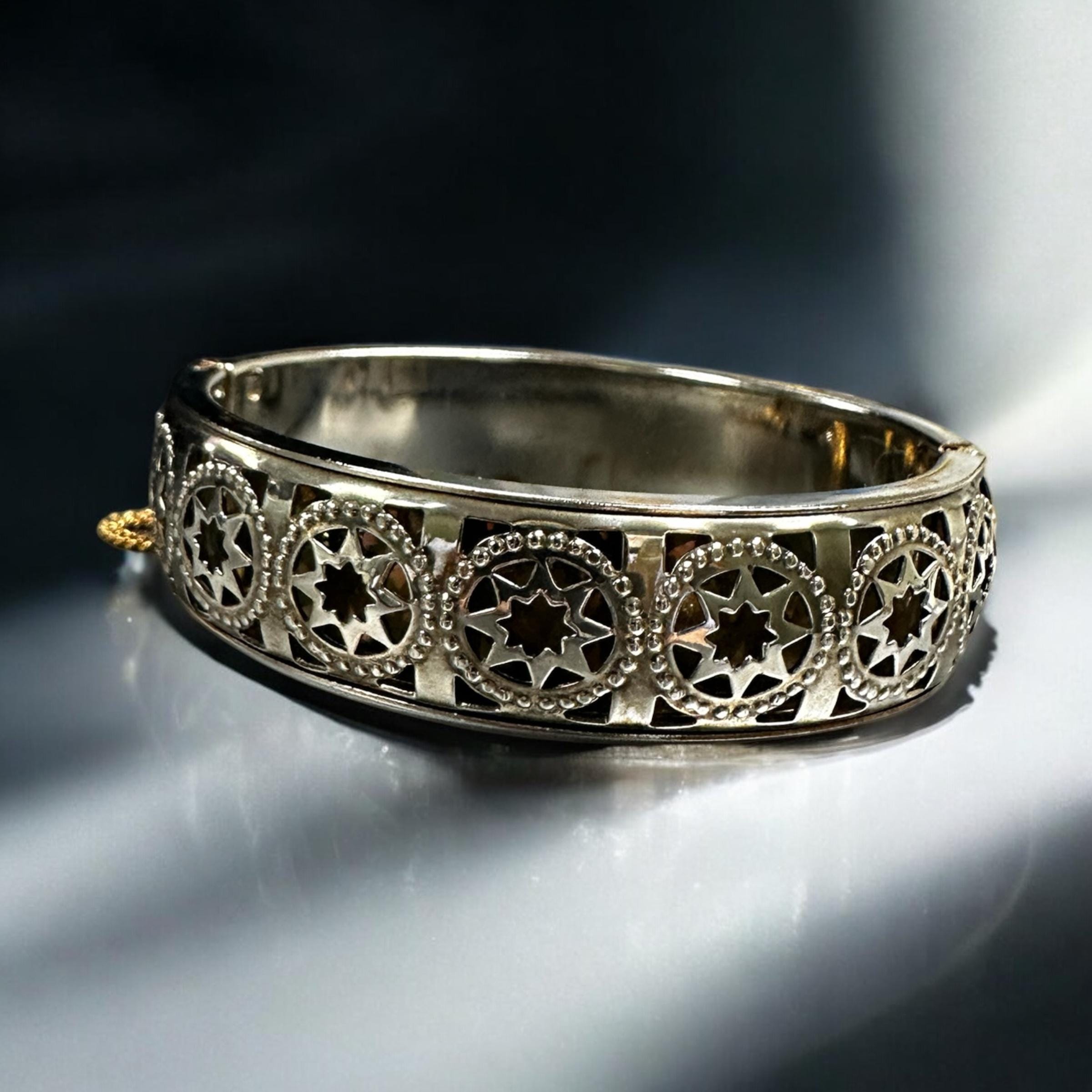 Vintage Gold & White Tone Star Cutout Bangle Bracelet