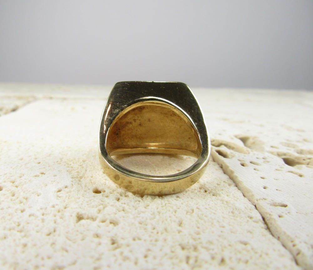 14K Yellow Gold Two-Headed Sardonyx Cameo Ring - 1980s Statement Ring