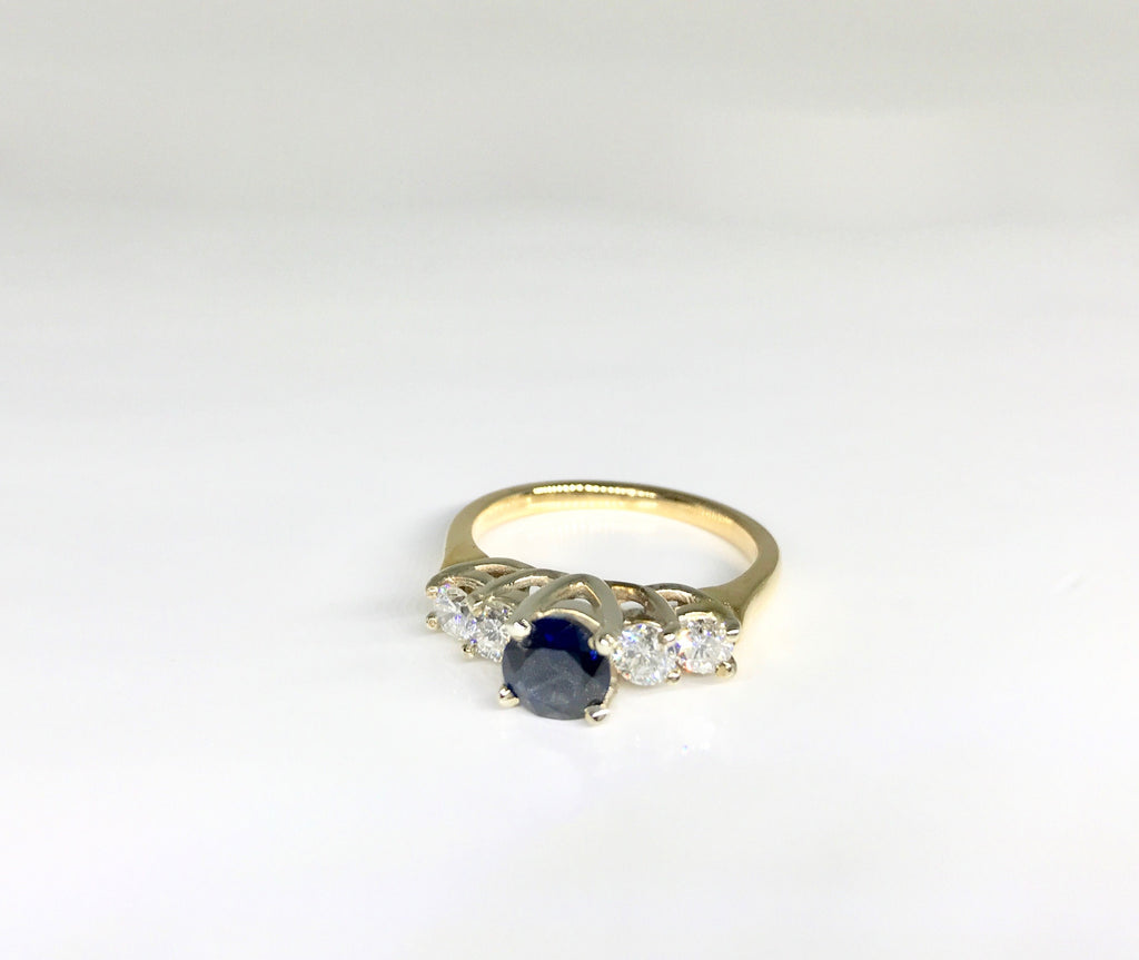 14k Yellow Gold Diamond & Sapphire Ring - Stacking or Engagement
