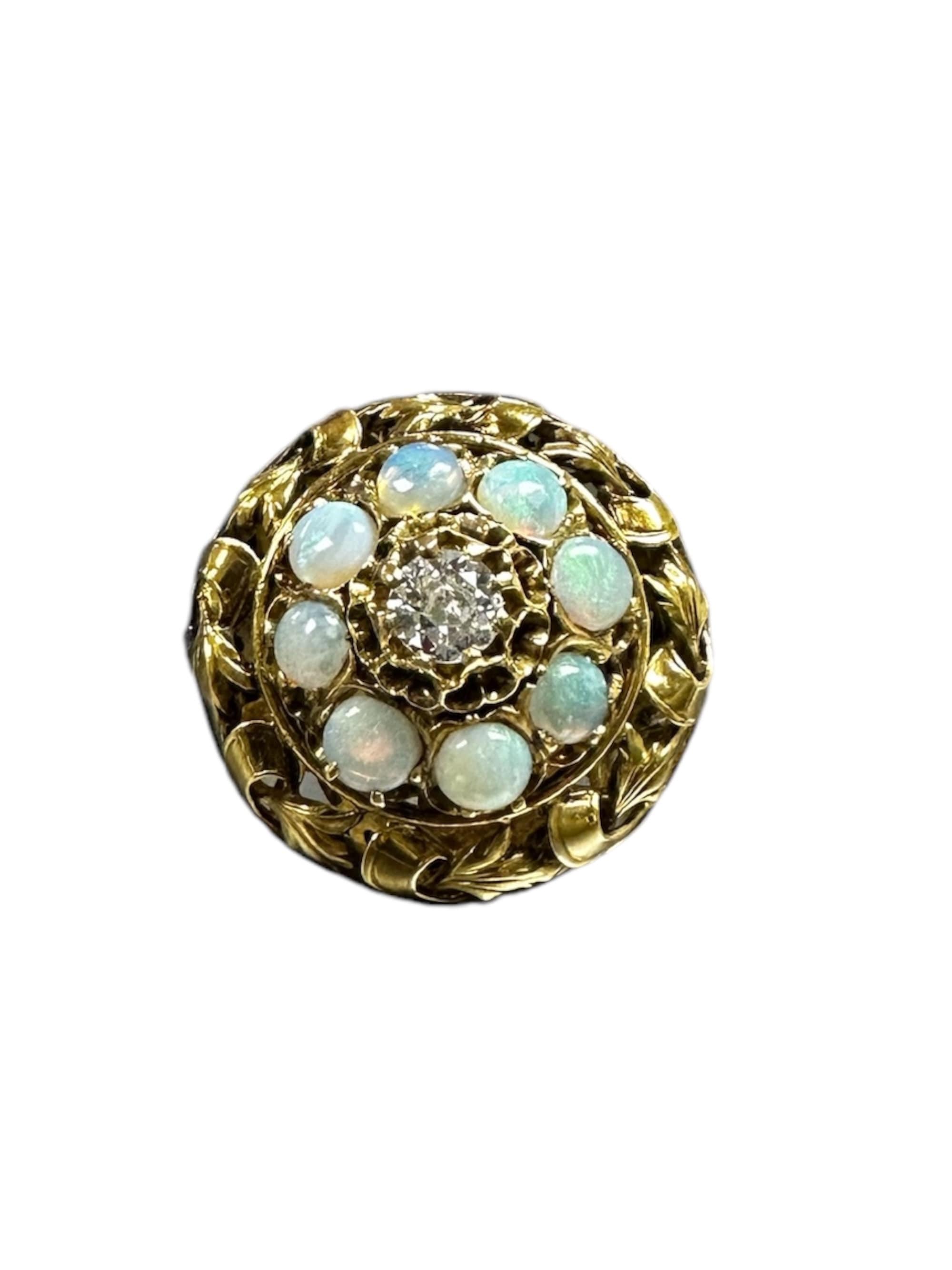 Yellow Gold Opal Diamond Ring: Floral Estate Jewelry