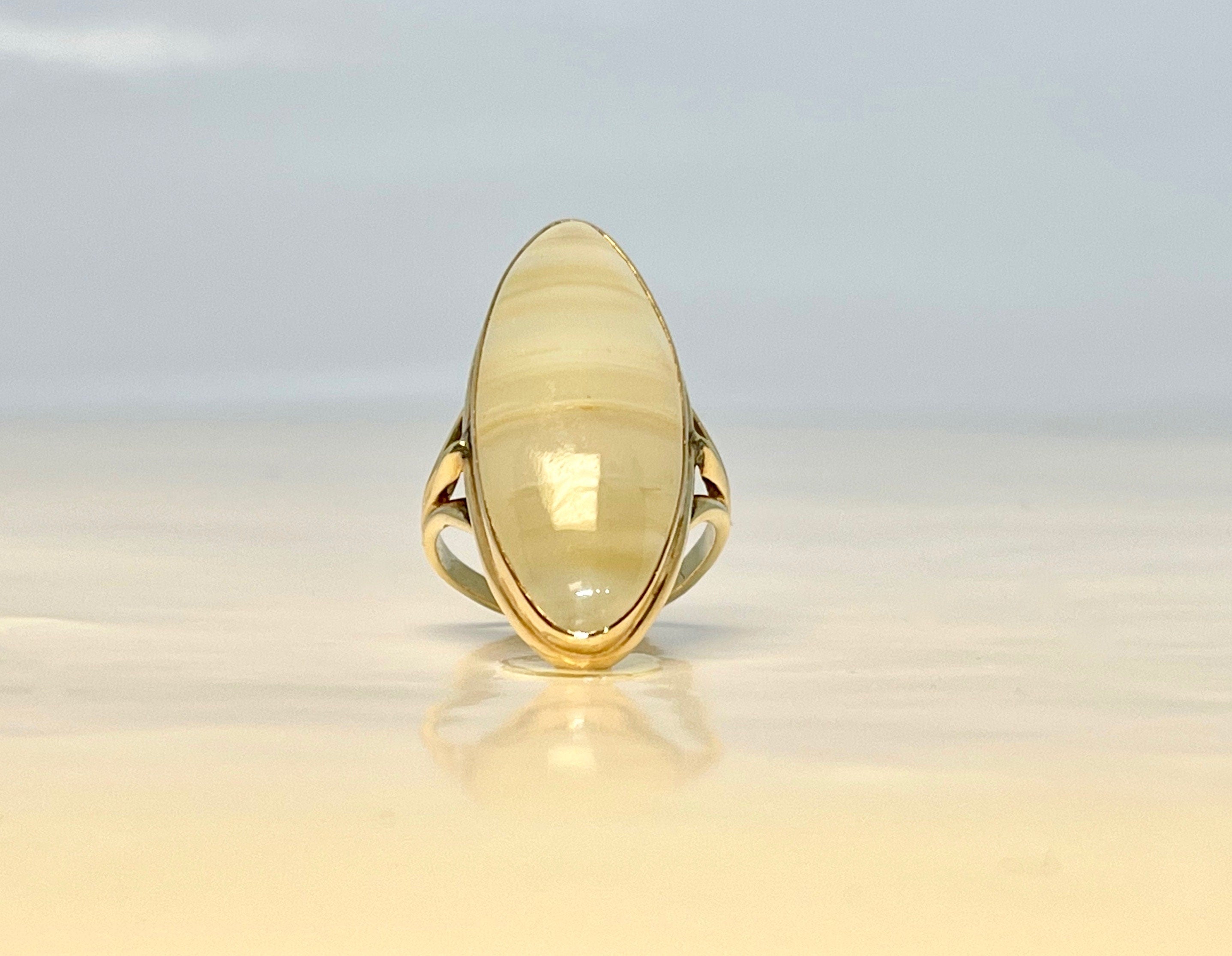 Vintage 10k Yellow Gold Banded Agate Ring