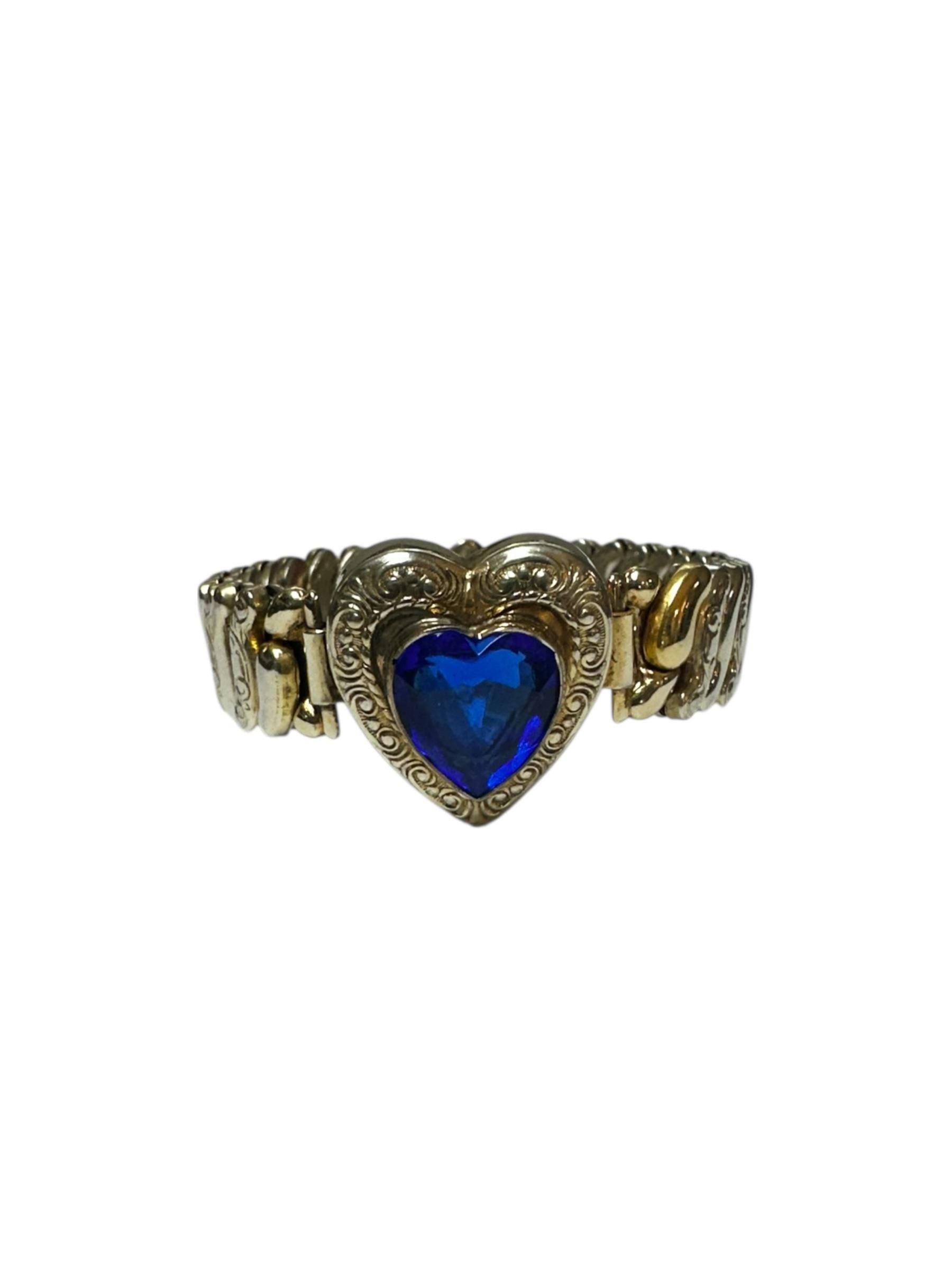 Antique Glass Heart Gold Sterling Silver Sweetheart Expansion Bracelet-1930s-40s
