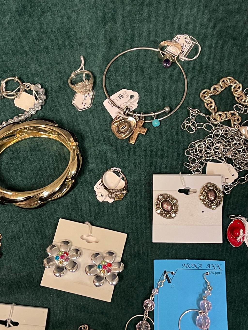 Mixed Jewelry Lot: Sterling Silver Rings, Earrings, Charms, Costume Pieces