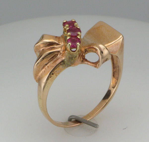 Retro 14k Rose Gold Ruby Ring - July Birthstone