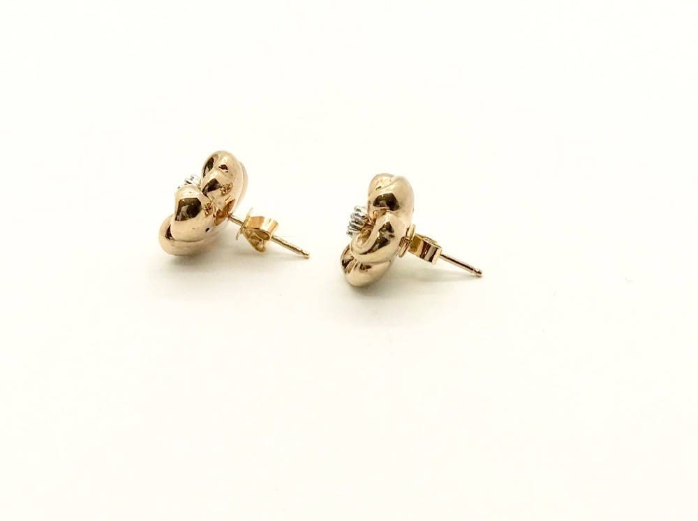 Vintage 14k Yellow Gold Flower Earrings with Diamonds