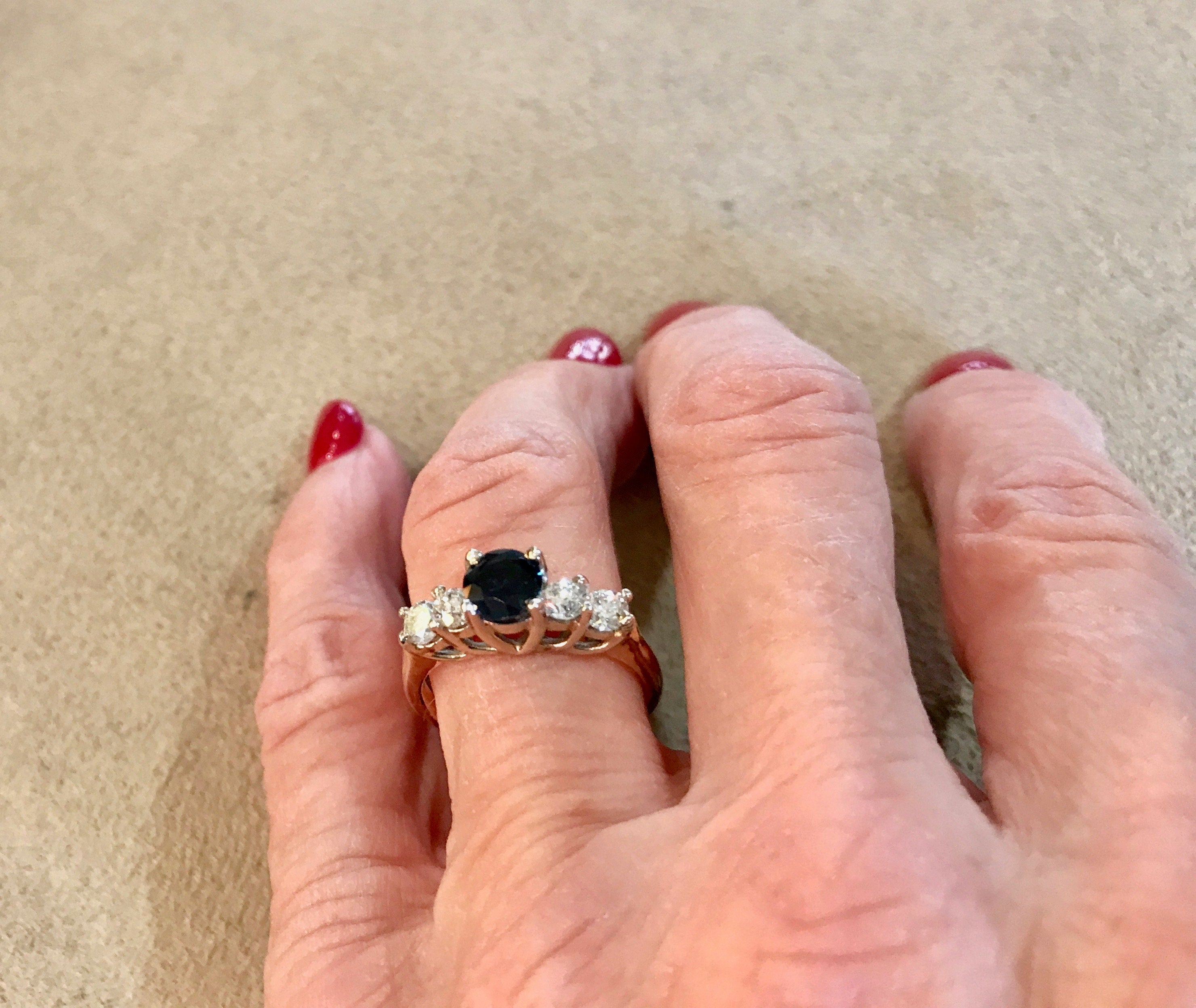 14k Yellow Gold Diamond & Sapphire Ring - Stacking or Engagement