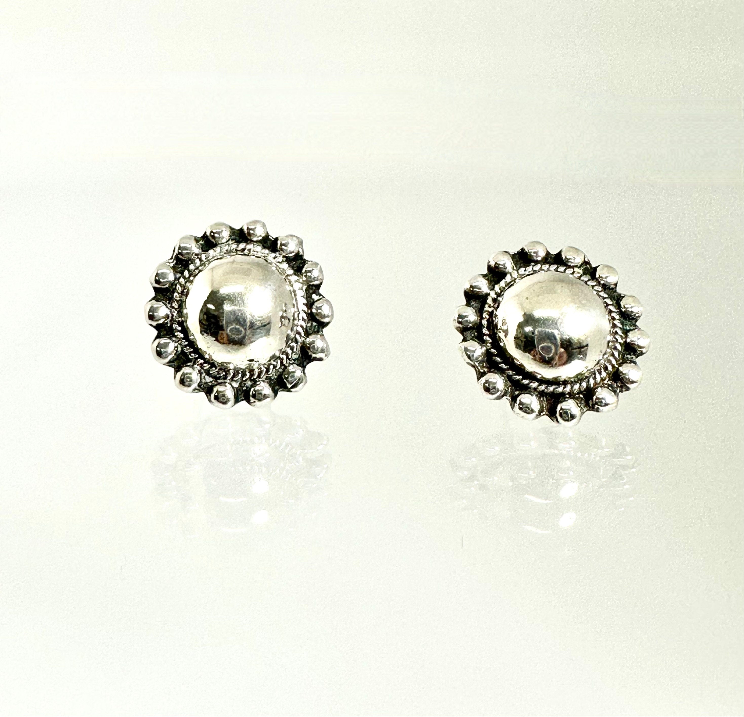 Vintage Sterling Silver Dome Earrings: Screw Back Design