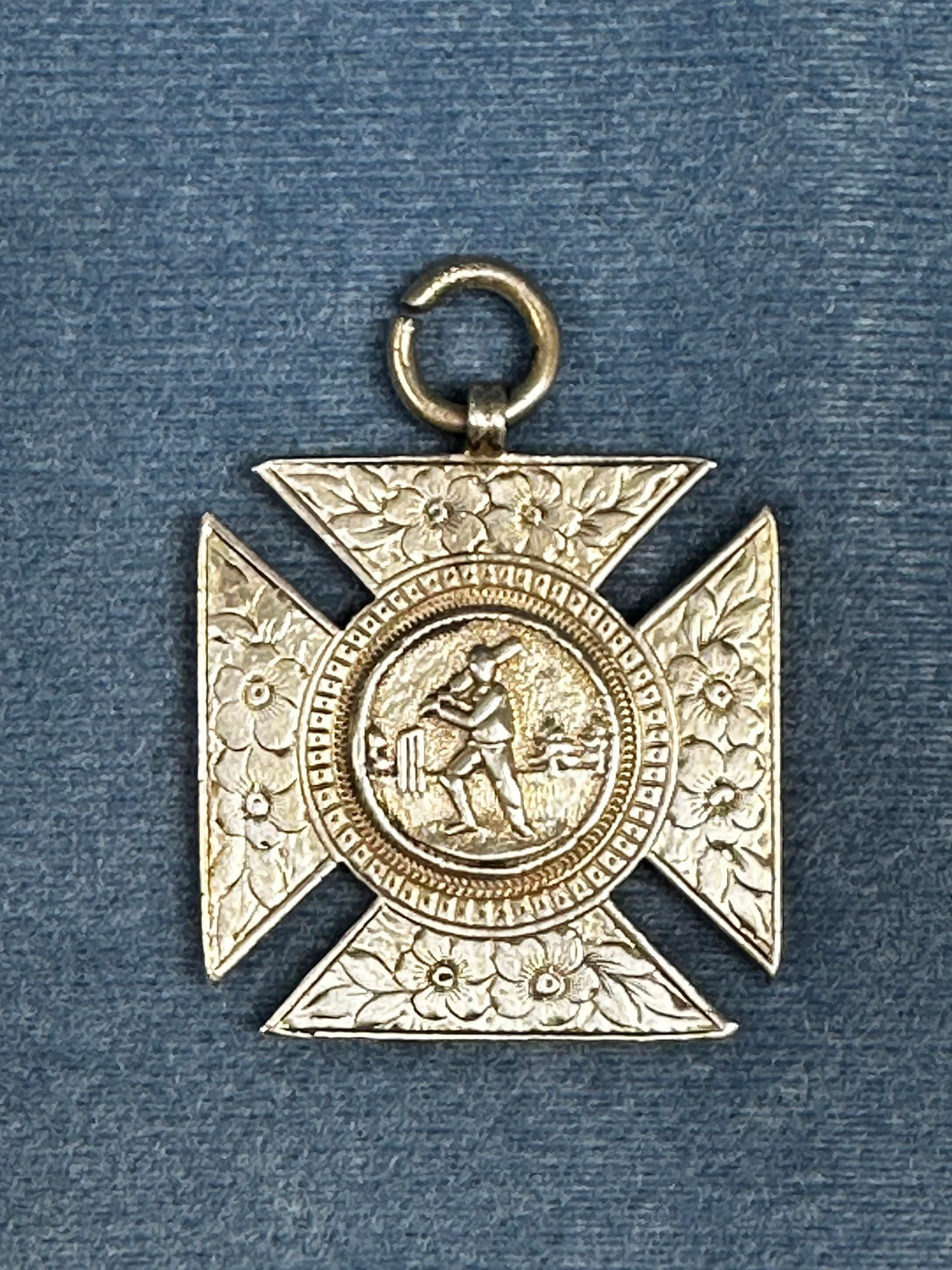 Sterling Silver Hallmarked Cricket Medal with Floral Accent