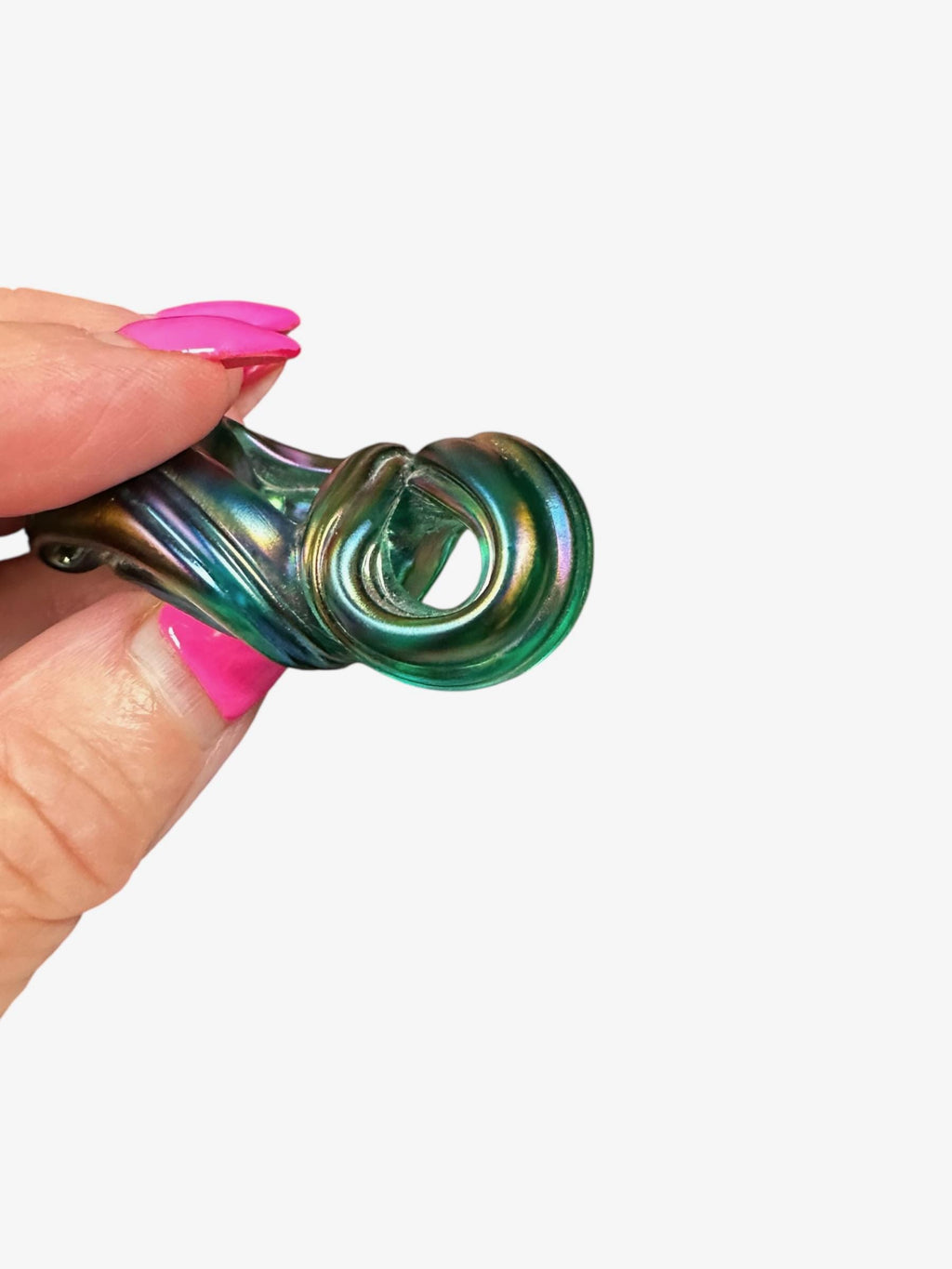 Charles Lotton Silka Art Glass Pendant: Iridescent Green & Purple handmade blown glass Jewelry