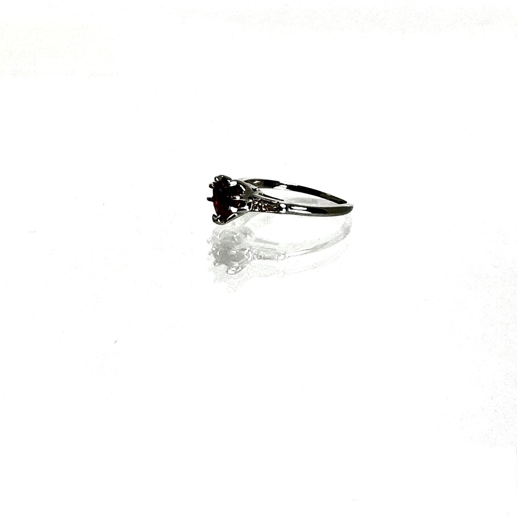 Unique 14K White Gold Heart Shaped Pink Tourmaline Ring with Baguette Diamond Accents