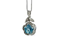 14K White Gold Flower-Cut Blue Topaz Diamond Necklace