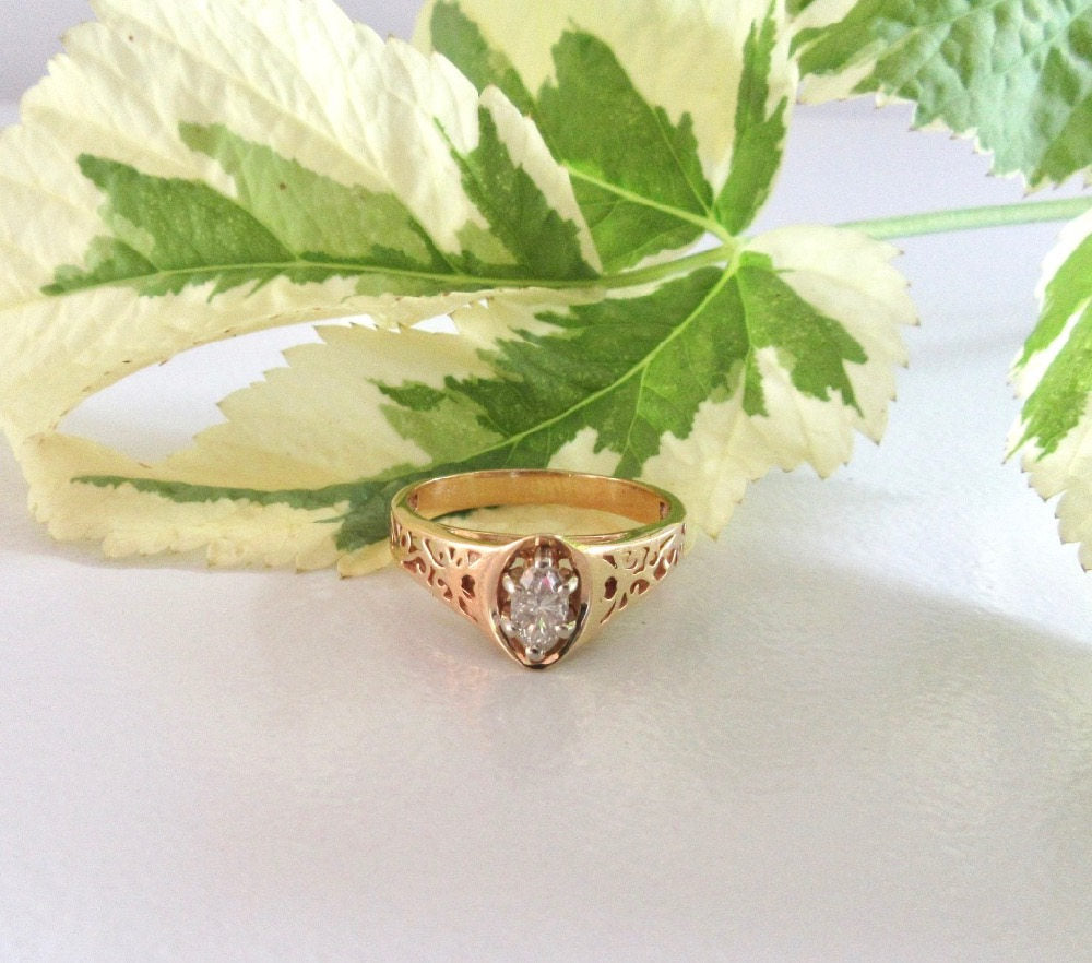 SOLD  Vintage 14k Yellow Gold Marquise Diamond Engagement Ring (0.36 Carat)