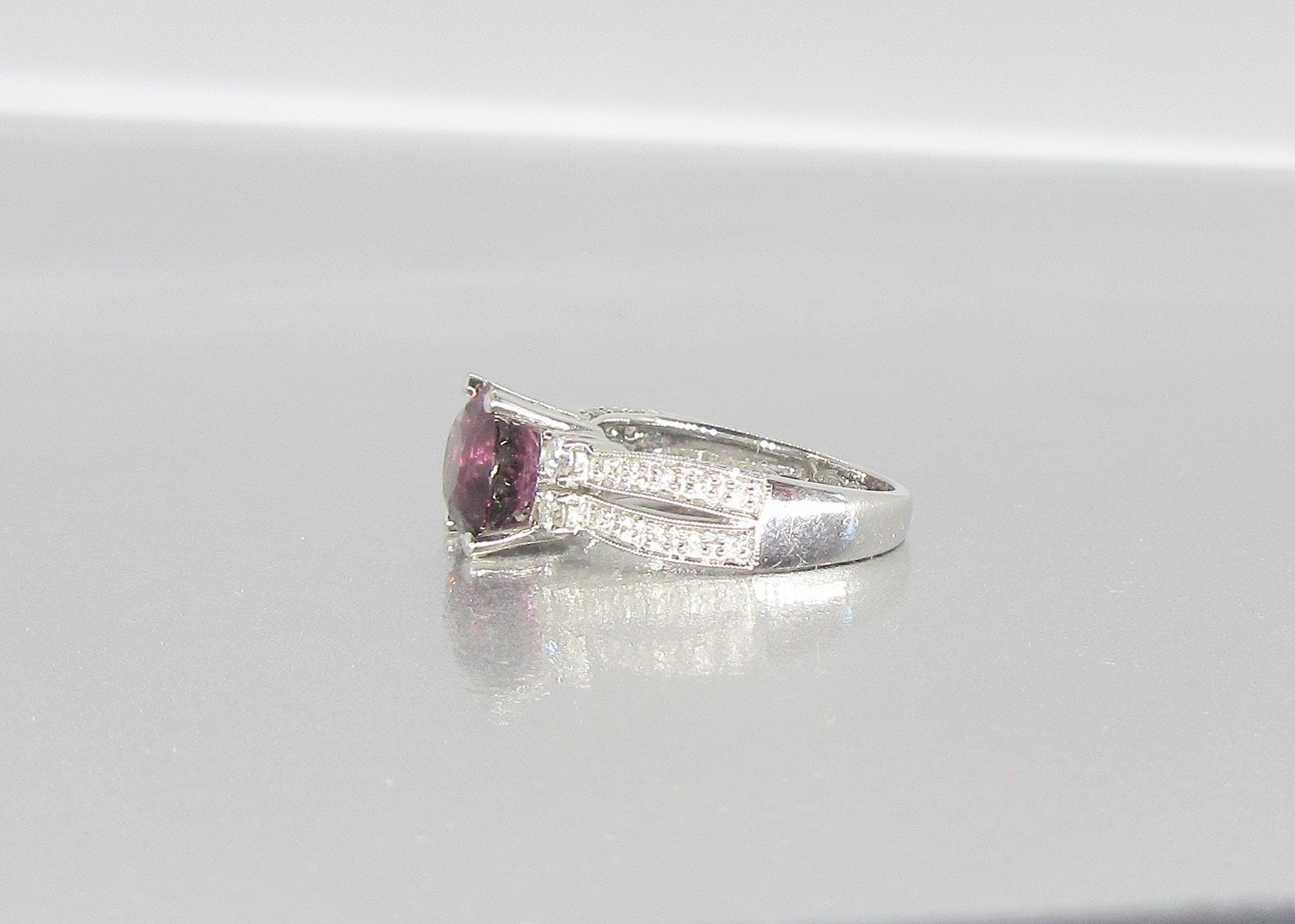 Vintage 14K White Gold Pink Tourmaline and Diamond Ring